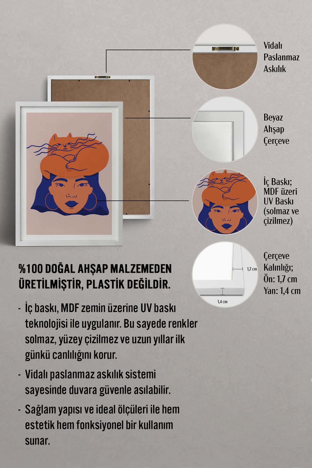 HOMEPACK Ahşap Çerçeveli Tablo Çerçeveli Poster Sanatsal Modern Duvar Dekoru TK-887