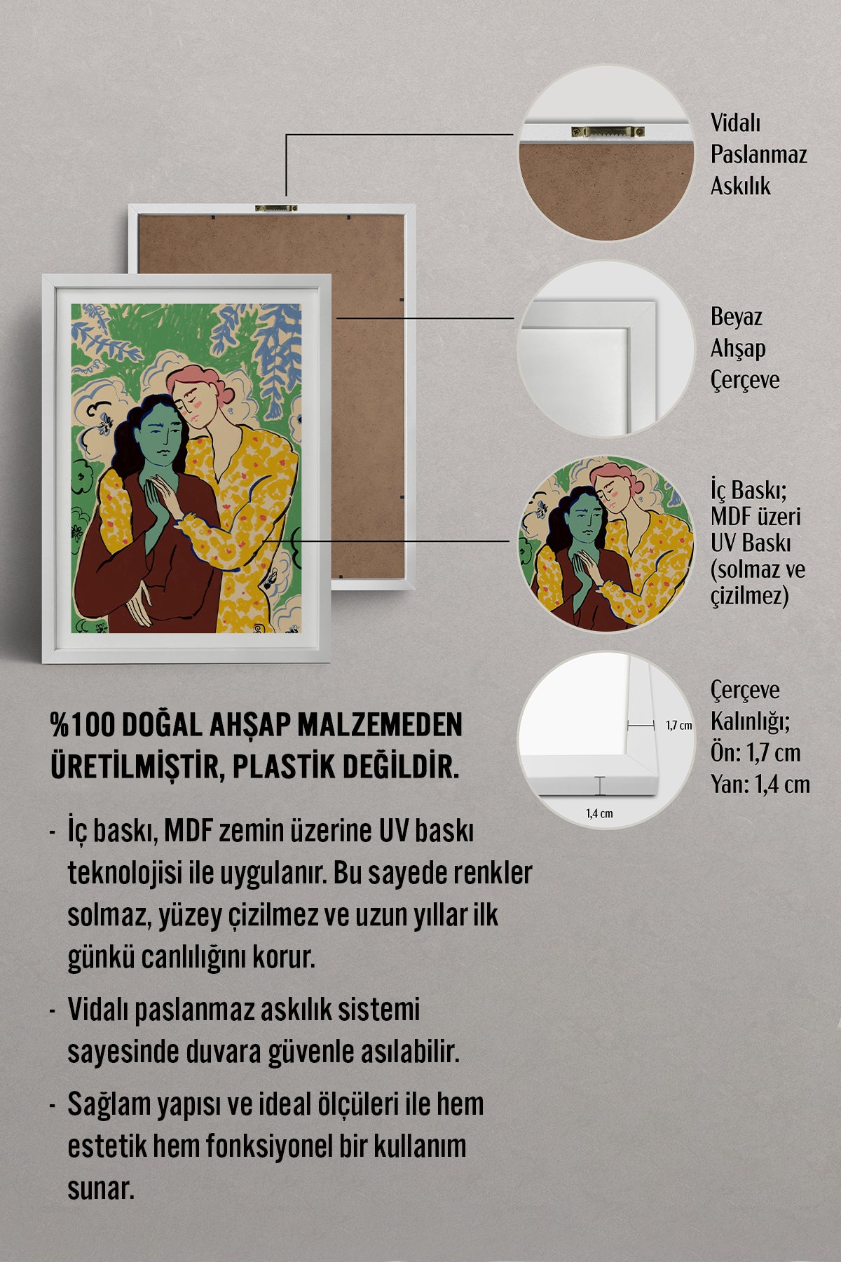 HOMEPACK Ahşap Çerçeveli Tablo Çerçeveli Poster Sanatsal Modern Duvar Dekoru TK-888