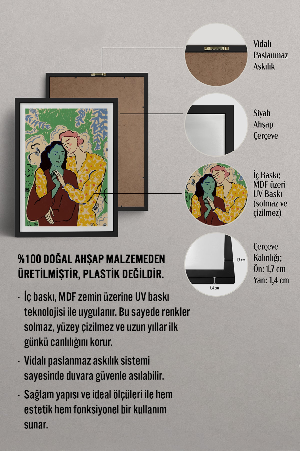 HOMEPACK Ahşap Çerçeveli Tablo Çerçeveli Poster Sanatsal Modern Duvar Dekoru TK-888