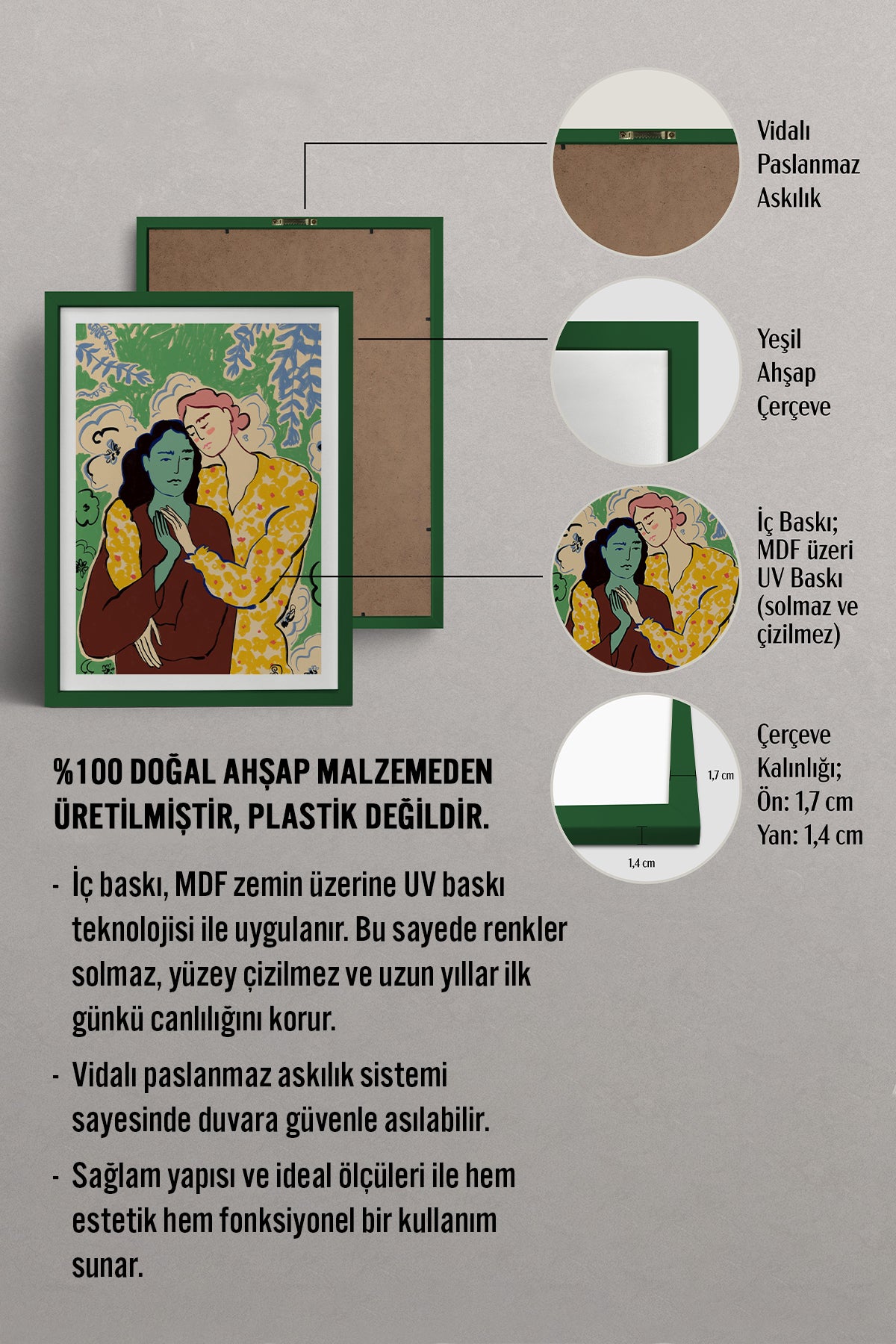 HOMEPACK Ahşap Çerçeveli Tablo Çerçeveli Poster Sanatsal Modern Duvar Dekoru TK-888
