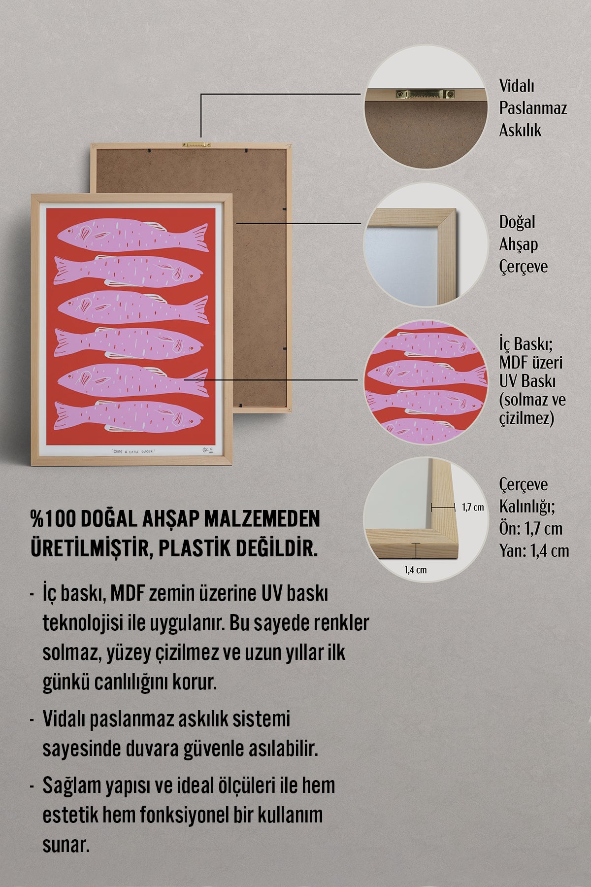 HOMEPACK Ahşap Çerçeveli Tablo Çerçeveli Poster Sanatsal Modern Duvar Dekoru TK-890