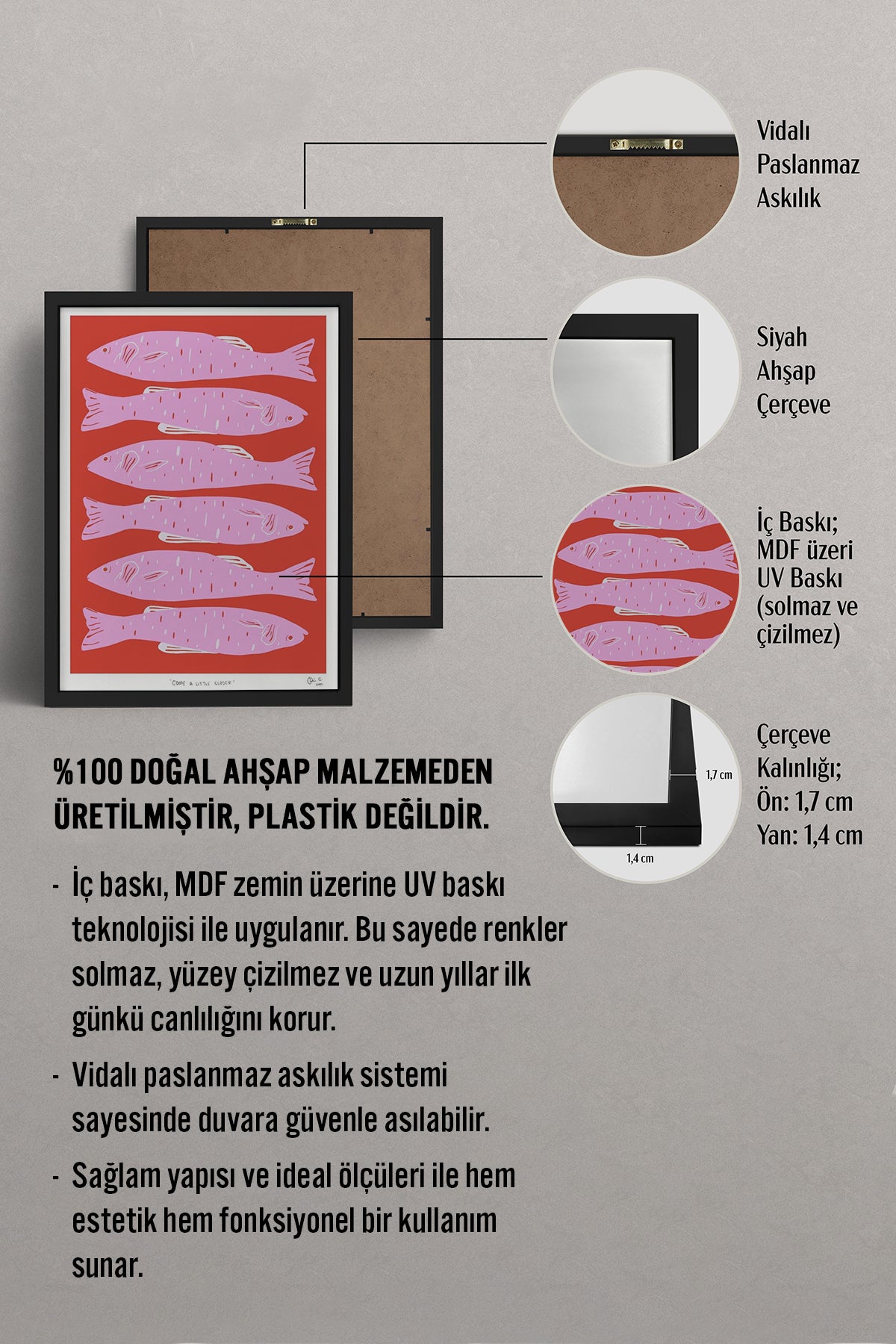 HOMEPACK Ahşap Çerçeveli Tablo Çerçeveli Poster Sanatsal Modern Duvar Dekoru TK-890