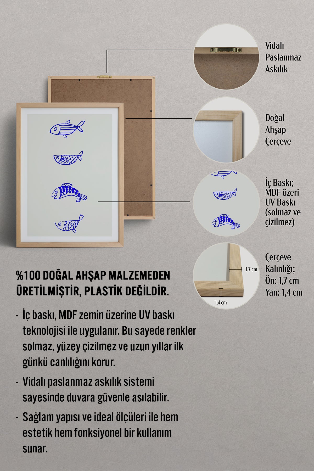 HOMEPACK Ahşap Çerçeveli Tablo Çerçeveli Poster Sanatsal Modern Duvar Dekoru TK-892