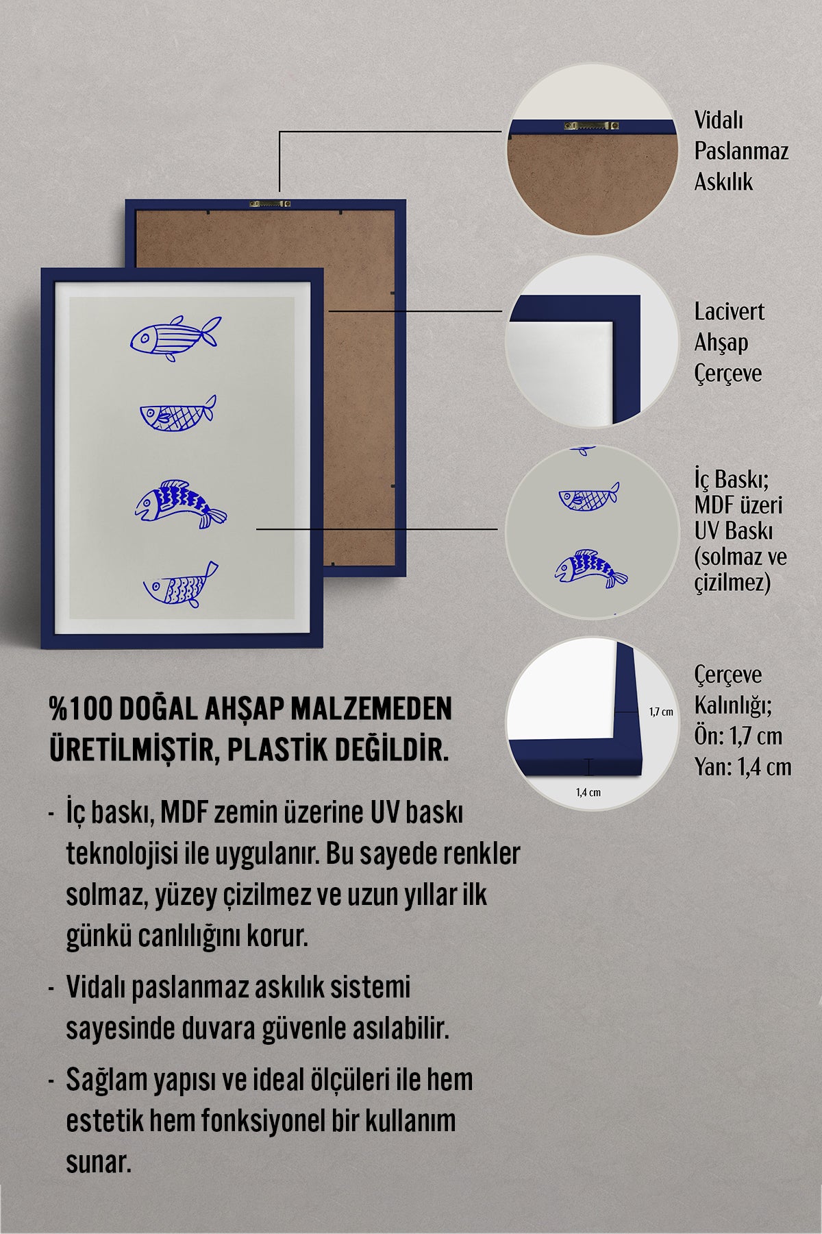 HOMEPACK Ahşap Çerçeveli Tablo Çerçeveli Poster Sanatsal Modern Duvar Dekoru TK-892