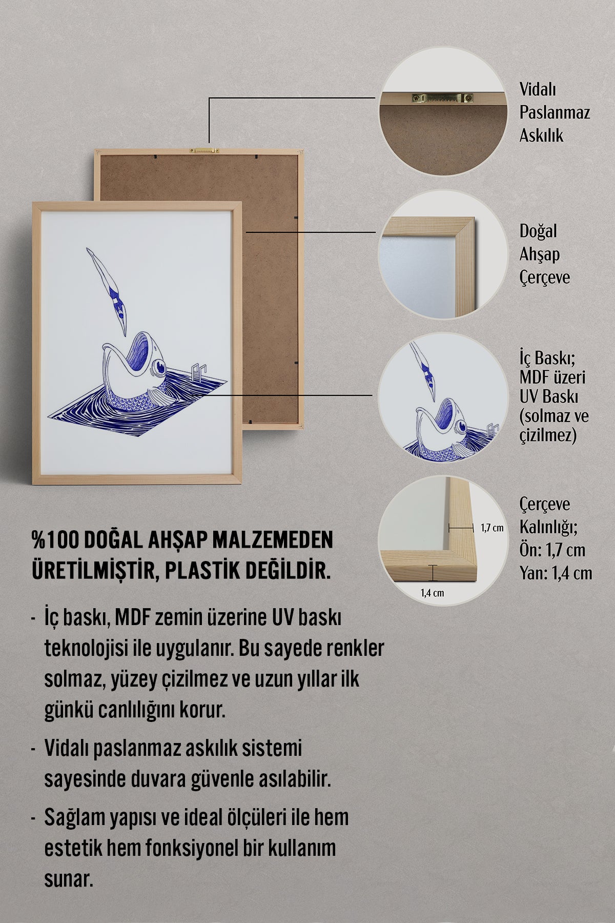 HOMEPACK Ahşap Çerçeveli Tablo Çerçeveli Poster Sanatsal Modern Duvar Dekoru TK-898