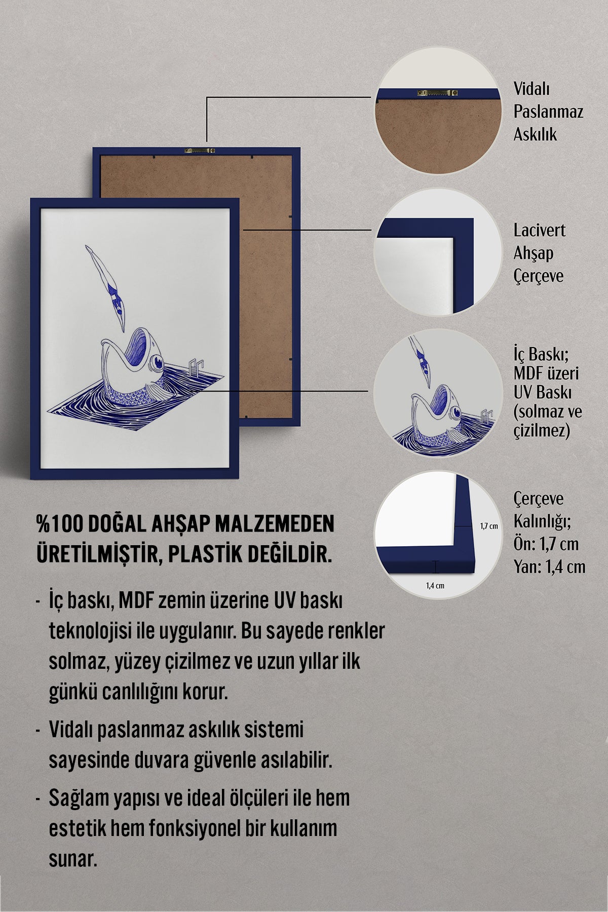 HOMEPACK Ahşap Çerçeveli Tablo Çerçeveli Poster Sanatsal Modern Duvar Dekoru TK-898