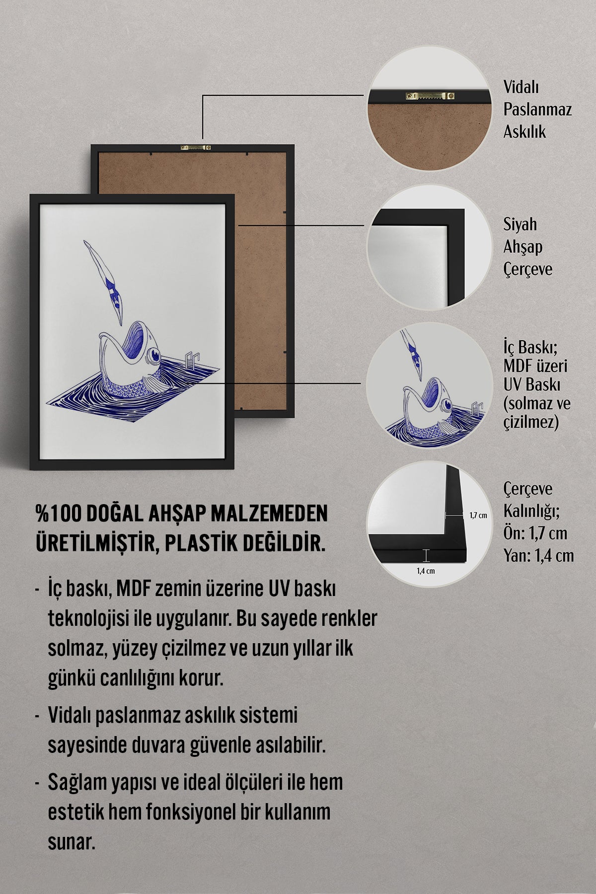 HOMEPACK Ahşap Çerçeveli Tablo Çerçeveli Poster Sanatsal Modern Duvar Dekoru TK-898