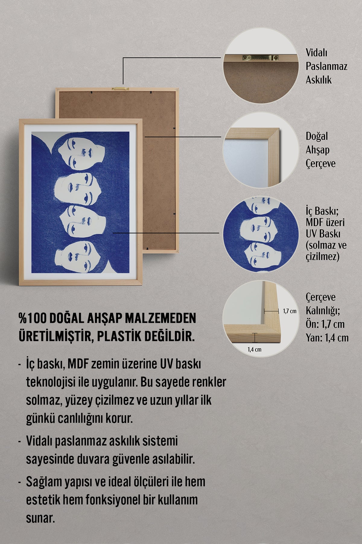 HOMEPACK Ahşap Çerçeveli Tablo Çerçeveli Poster Sanatsal Modern Duvar Dekoru TK-899