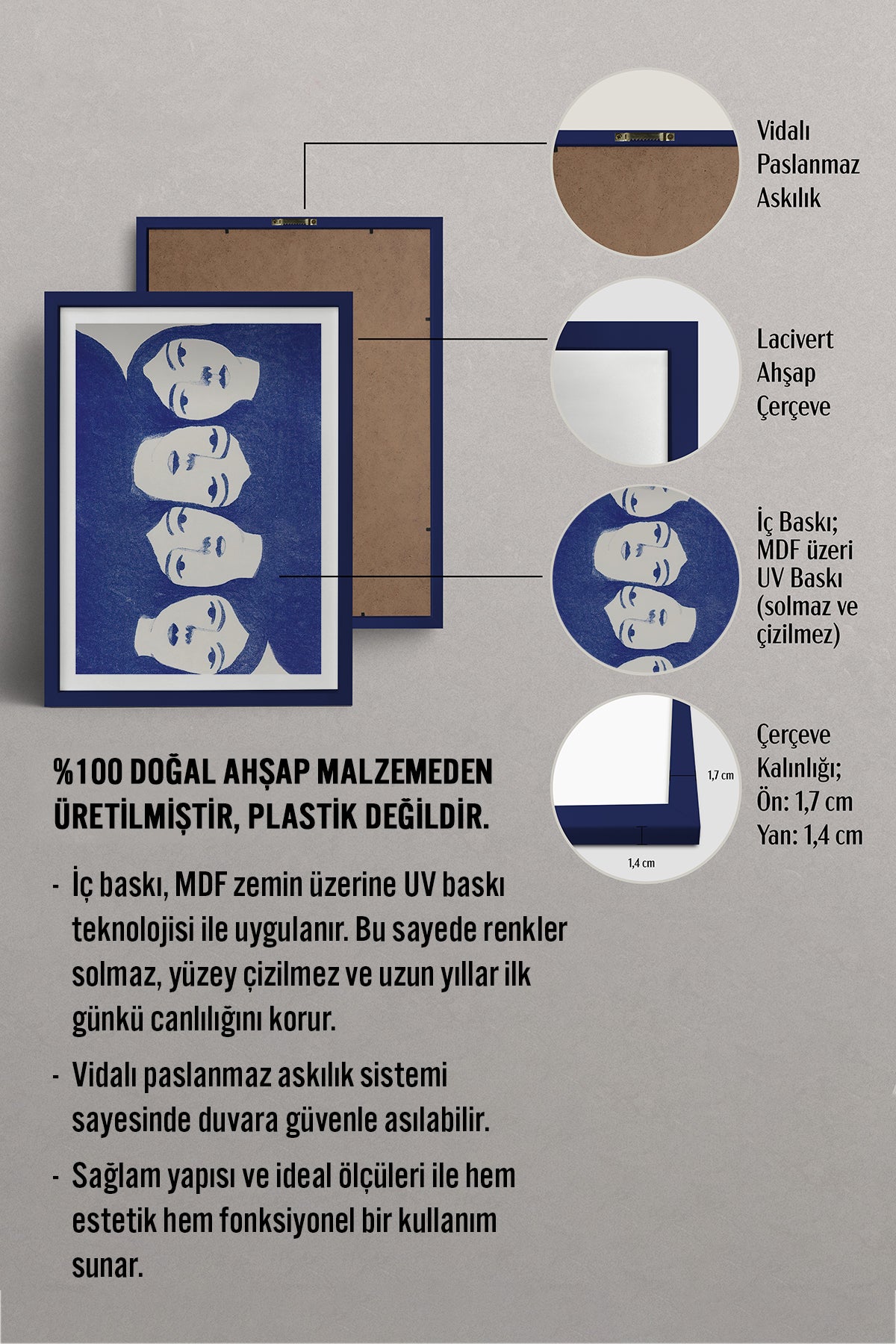 HOMEPACK Ahşap Çerçeveli Tablo Çerçeveli Poster Sanatsal Modern Duvar Dekoru TK-899