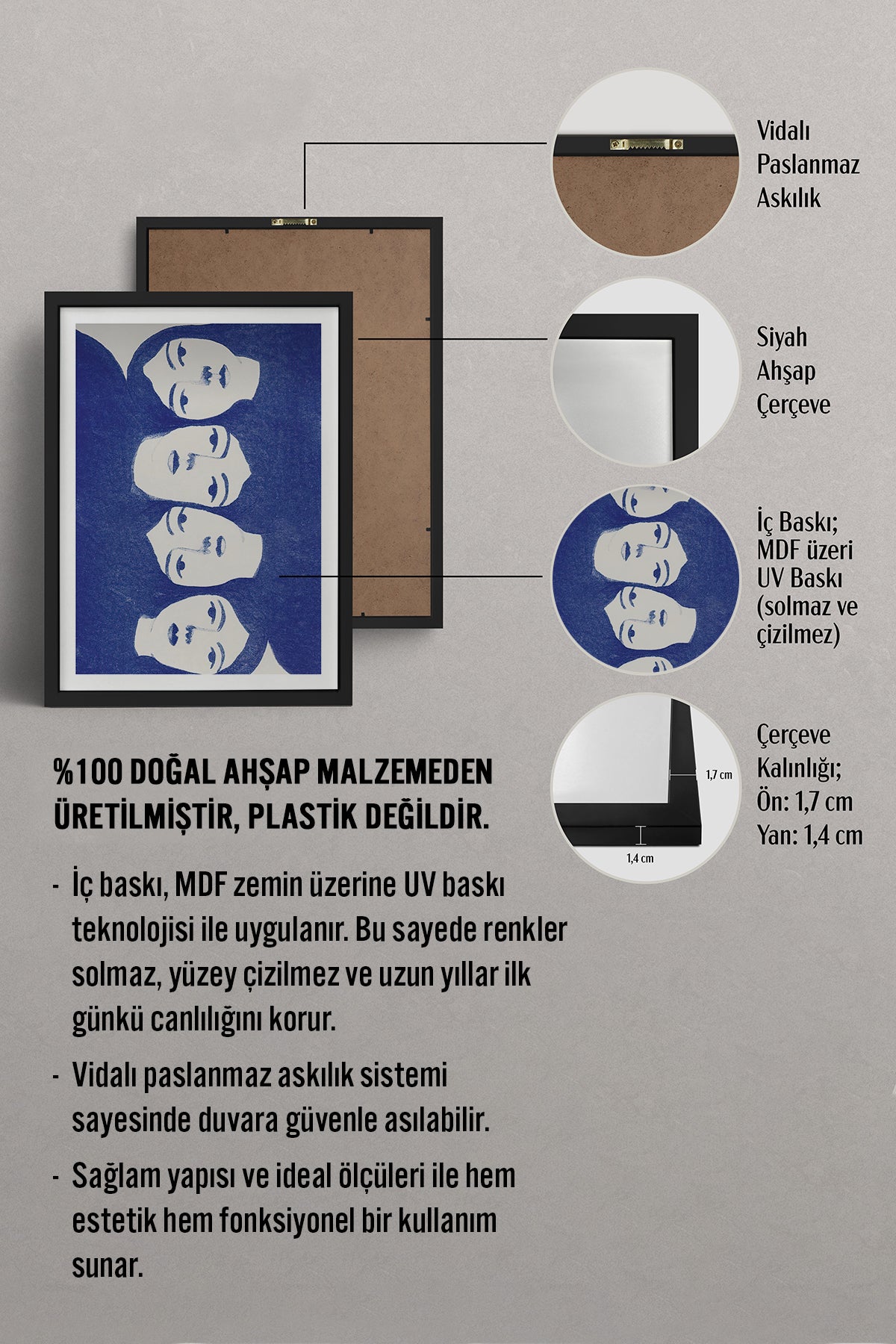 HOMEPACK Ahşap Çerçeveli Tablo Çerçeveli Poster Sanatsal Modern Duvar Dekoru TK-899
