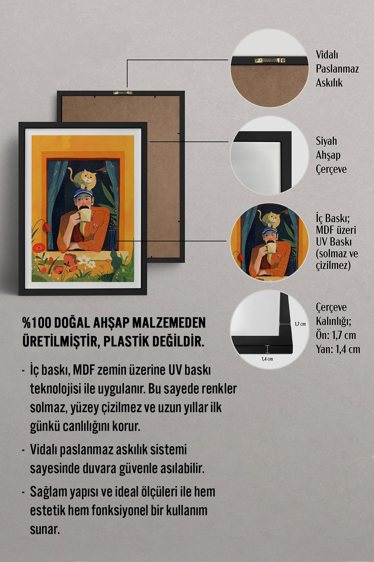 HOMEPACK Ahşap Çerçeveli Tablo Çerçeveli Poster Sanatsal Modern Duvar Dekoru TK-903