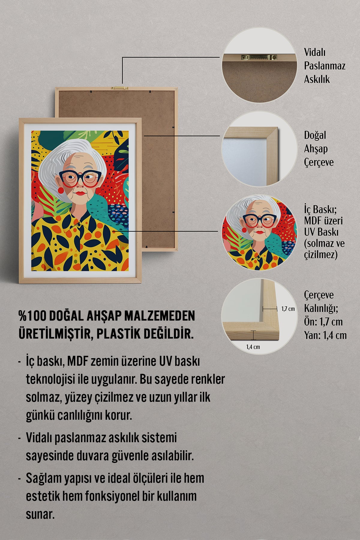 HOMEPACK Ahşap Çerçeveli Tablo Çerçeveli Poster Sanatsal Modern Duvar Dekoru TK-904