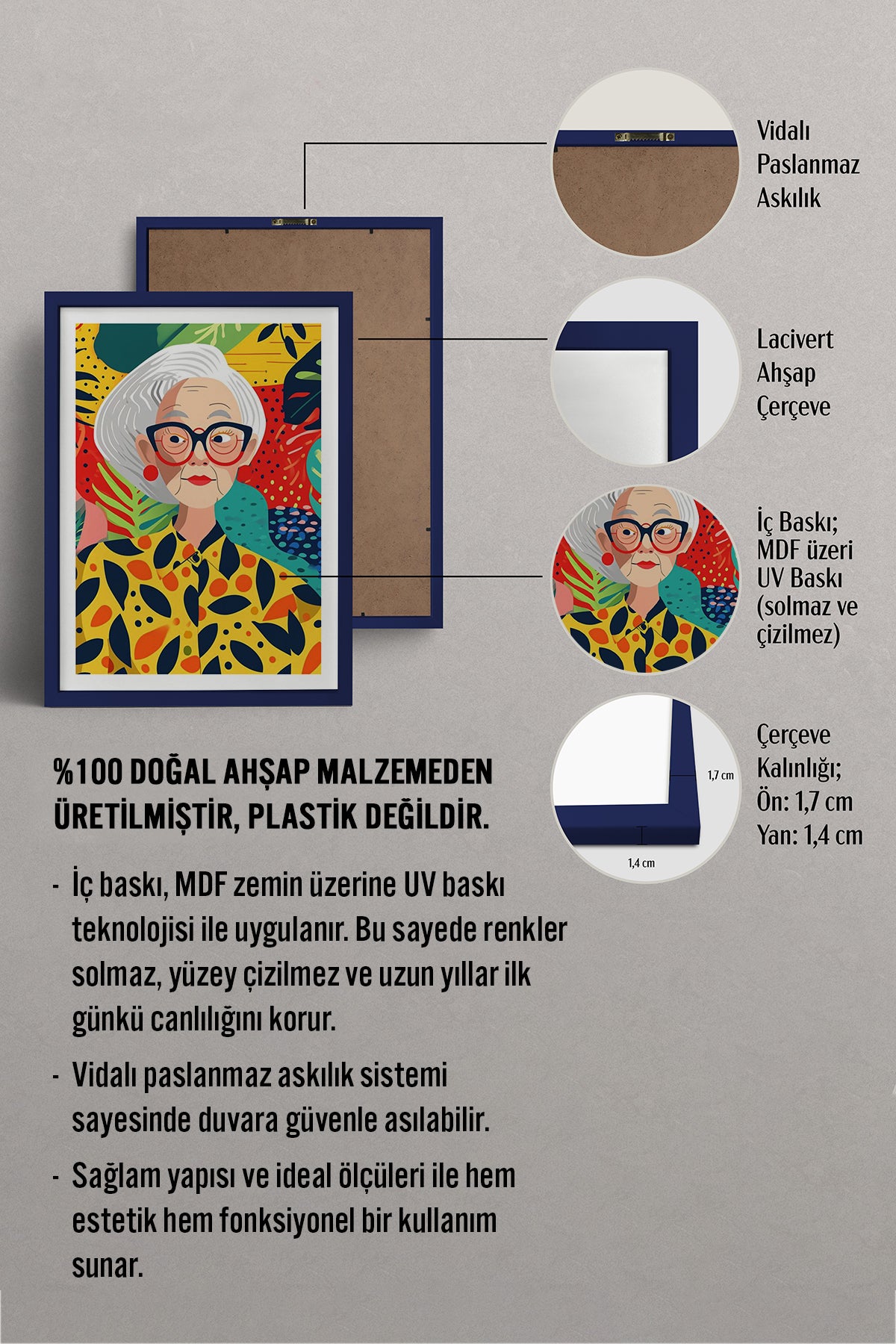 HOMEPACK Ahşap Çerçeveli Tablo Çerçeveli Poster Sanatsal Modern Duvar Dekoru TK-904