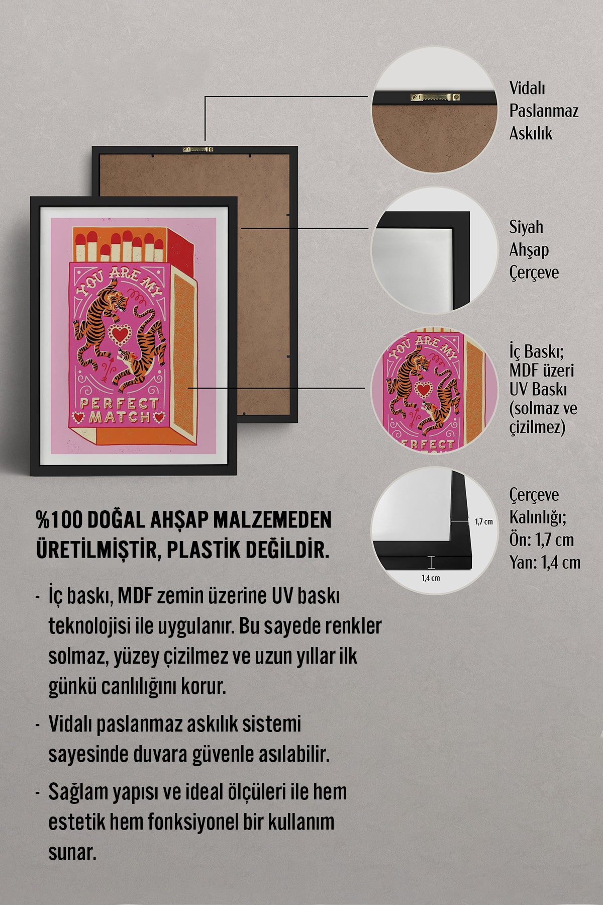HOMEPACK Ahşap Çerçeveli Tablo Çerçeveli Poster Sanatsal Modern Duvar Dekoru TK-908