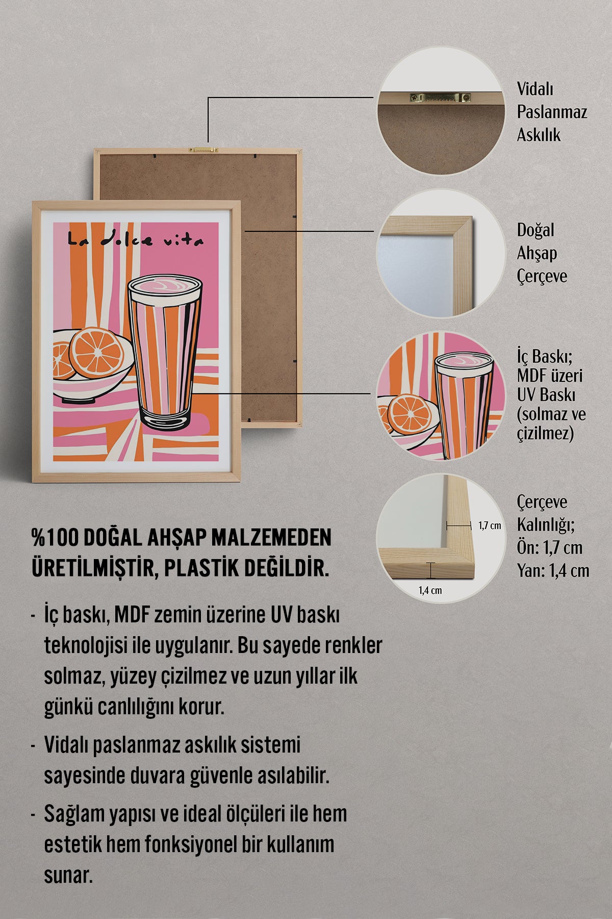 HOMEPACK Ahşap Çerçeveli Tablo Çerçeveli Poster Sanatsal Modern Duvar Dekoru TK-910