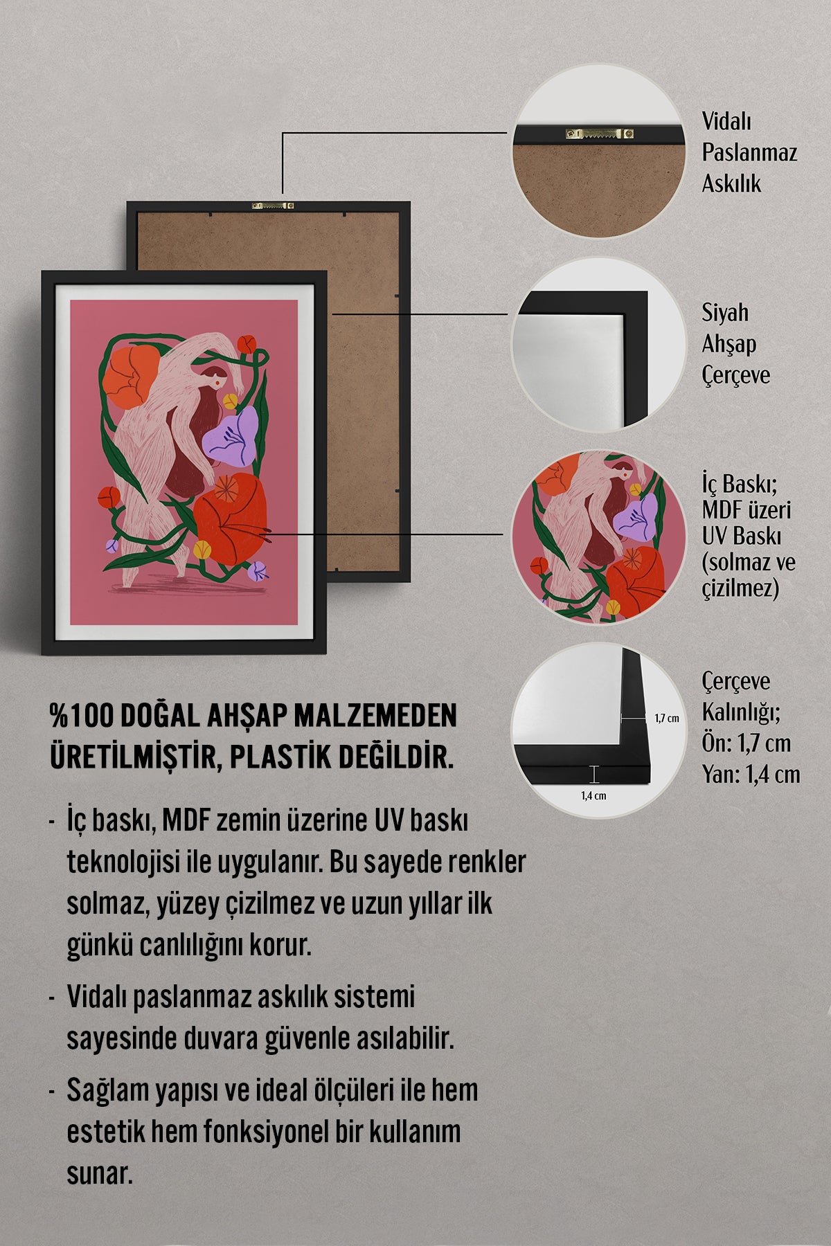 HOMEPACK Ahşap Çerçeveli Tablo Çerçeveli Poster Sanatsal Modern Duvar Dekoru TK-915