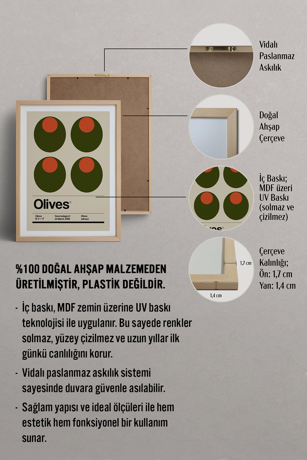 HOMEPACK Ahşap Çerçeveli Tablo Çerçeveli Poster Sanatsal Modern Duvar Dekoru TK-932