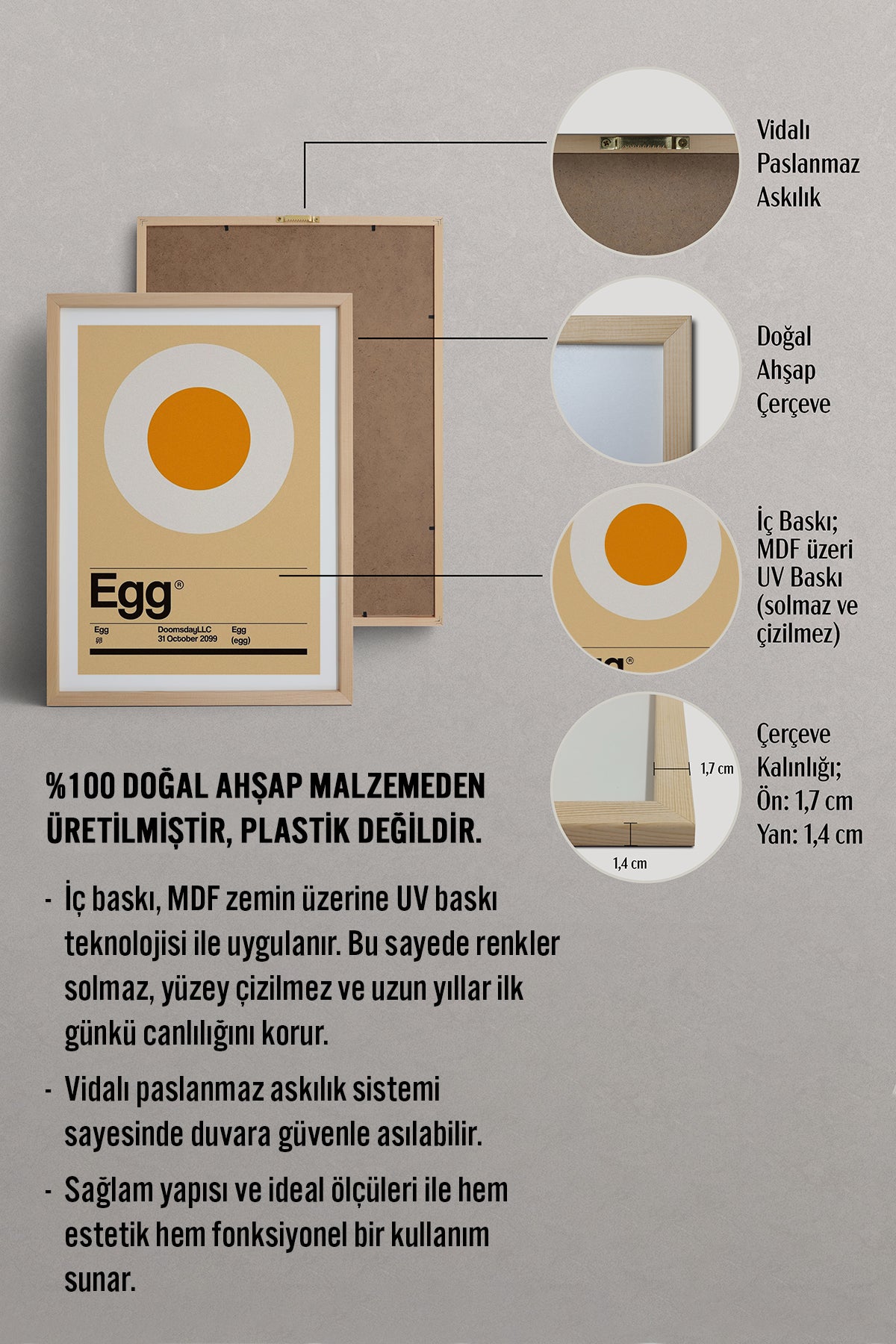 HOMEPACK Ahşap Çerçeveli Tablo Çerçeveli Poster Sanatsal Modern Duvar Dekoru TK-934