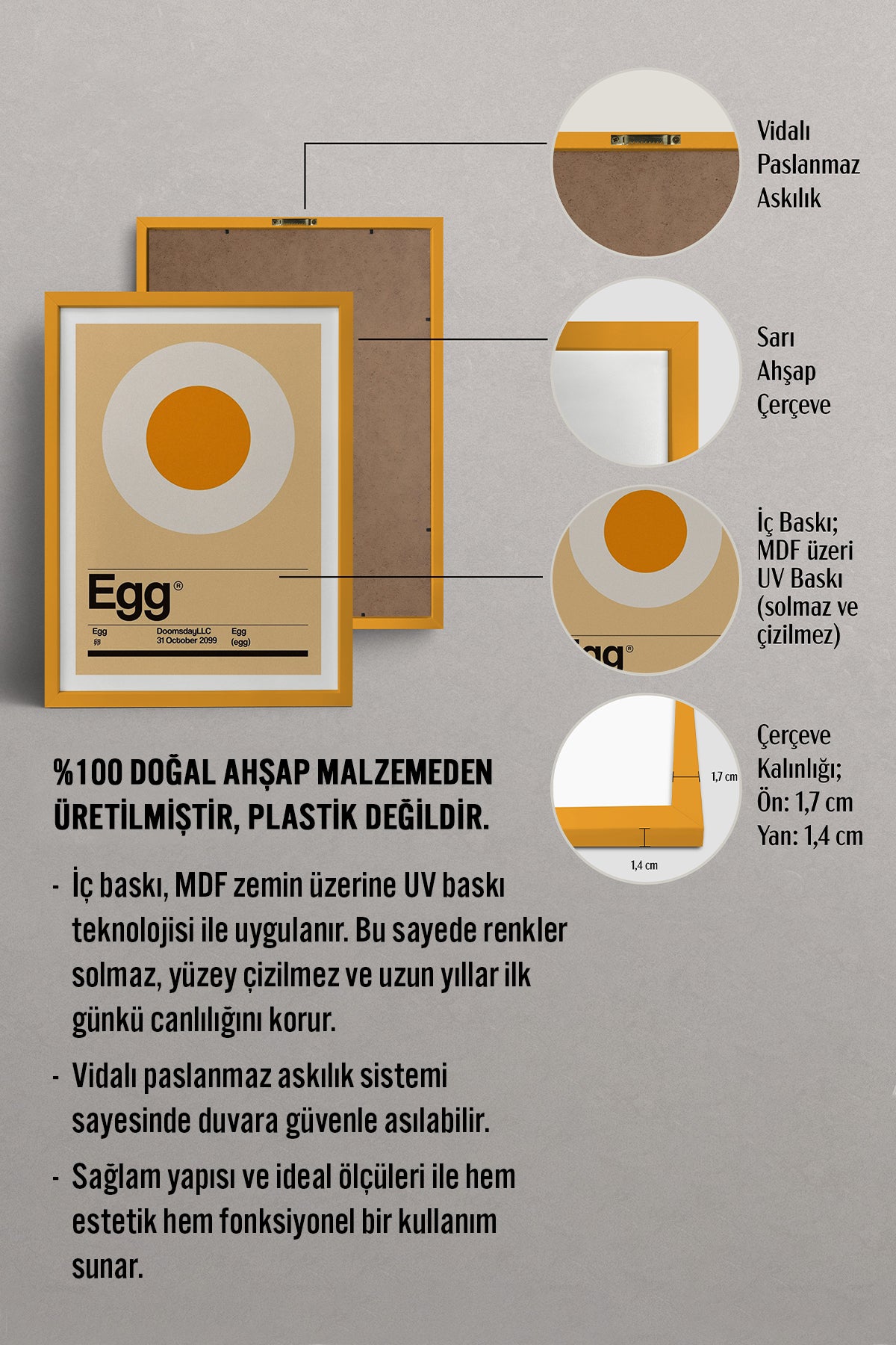 HOMEPACK Ahşap Çerçeveli Tablo Çerçeveli Poster Sanatsal Modern Duvar Dekoru TK-934