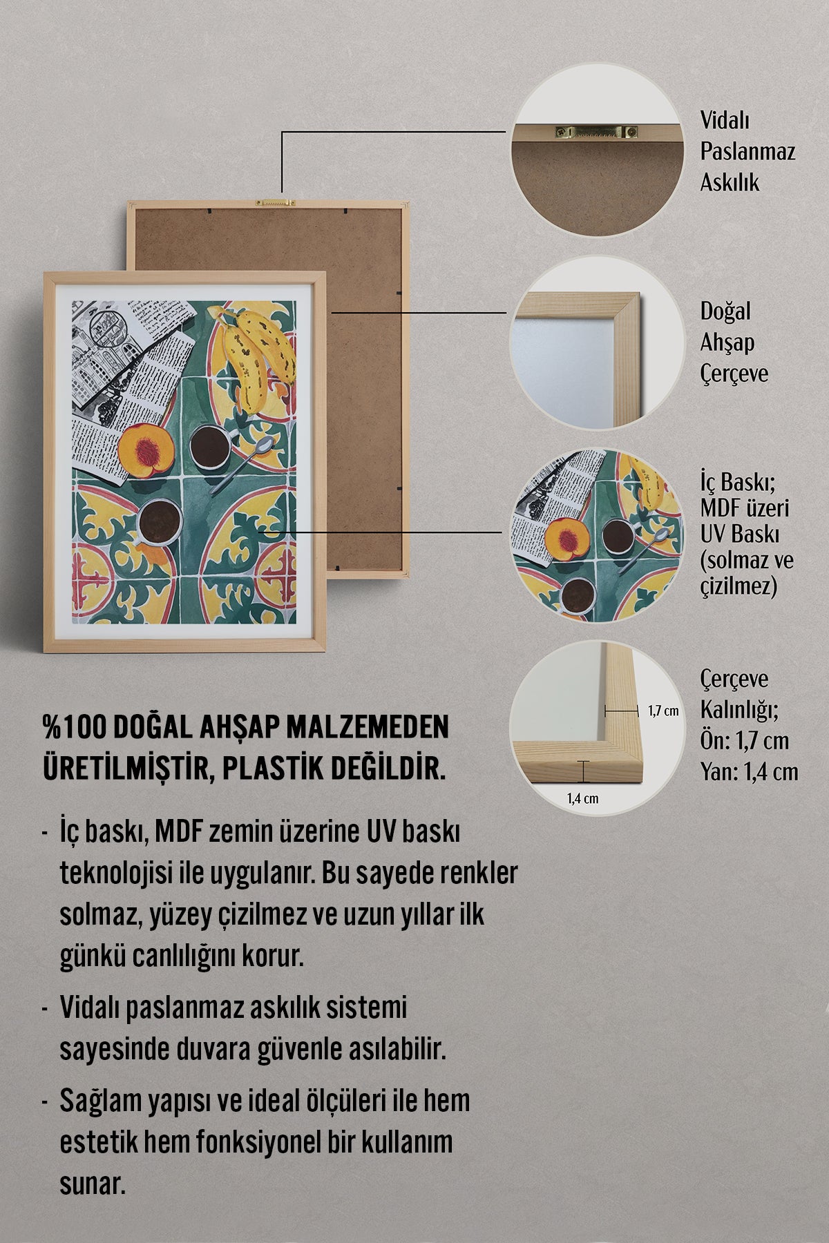 HOMEPACK Ahşap Çerçeveli Tablo Çerçeveli Poster Sanatsal Modern Duvar Dekoru TK-945