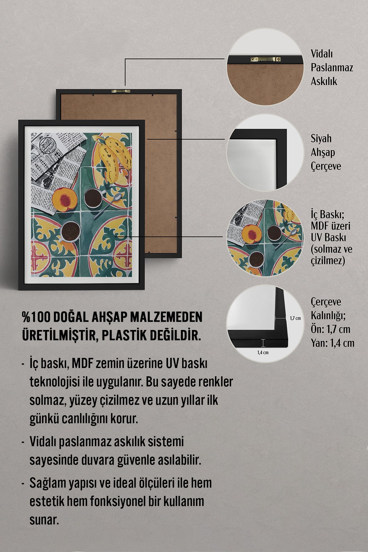 HOMEPACK Ahşap Çerçeveli Tablo Çerçeveli Poster Sanatsal Modern Duvar Dekoru TK-945