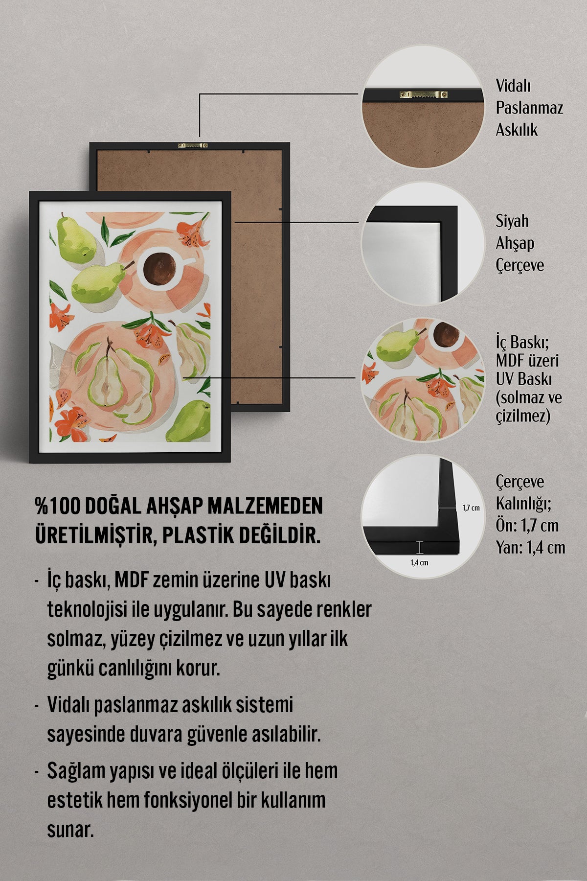 HOMEPACK Ahşap Çerçeveli Tablo Çerçeveli Poster Sanatsal Modern Duvar Dekoru TK-947