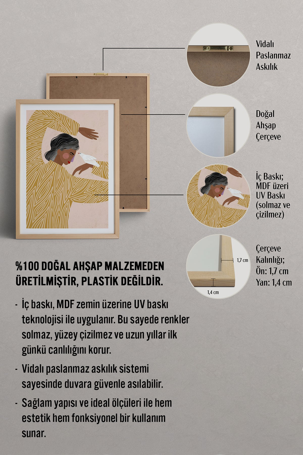 HOMEPACK Ahşap Çerçeveli Tablo Çerçeveli Poster Sanatsal Modern Duvar Dekoru TK-951