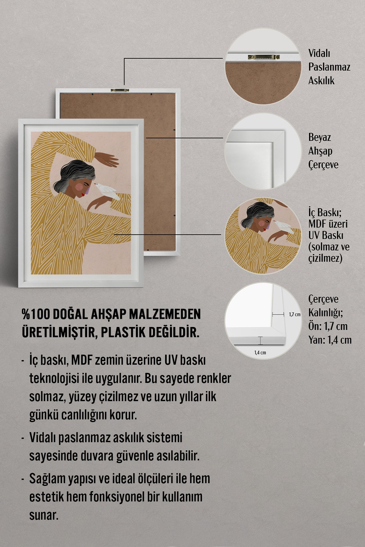 HOMEPACK Ahşap Çerçeveli Tablo Çerçeveli Poster Sanatsal Modern Duvar Dekoru TK-951