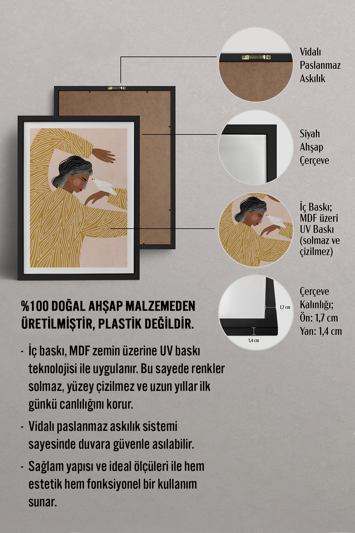 HOMEPACK Ahşap Çerçeveli Tablo Çerçeveli Poster Sanatsal Modern Duvar Dekoru TK-951