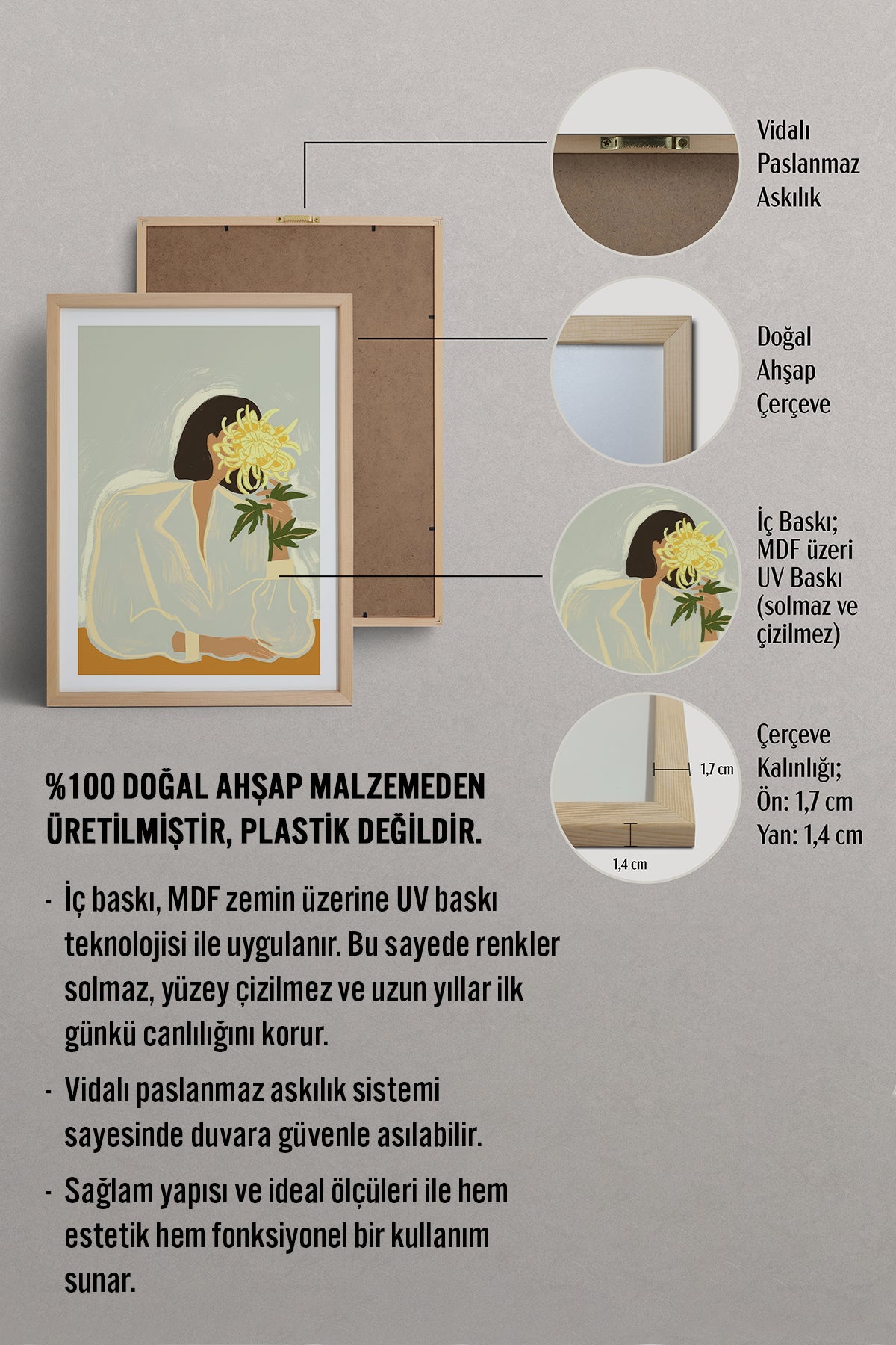 HOMEPACK Ahşap Çerçeveli Tablo Çerçeveli Poster Sanatsal Modern Duvar Dekoru TK-952