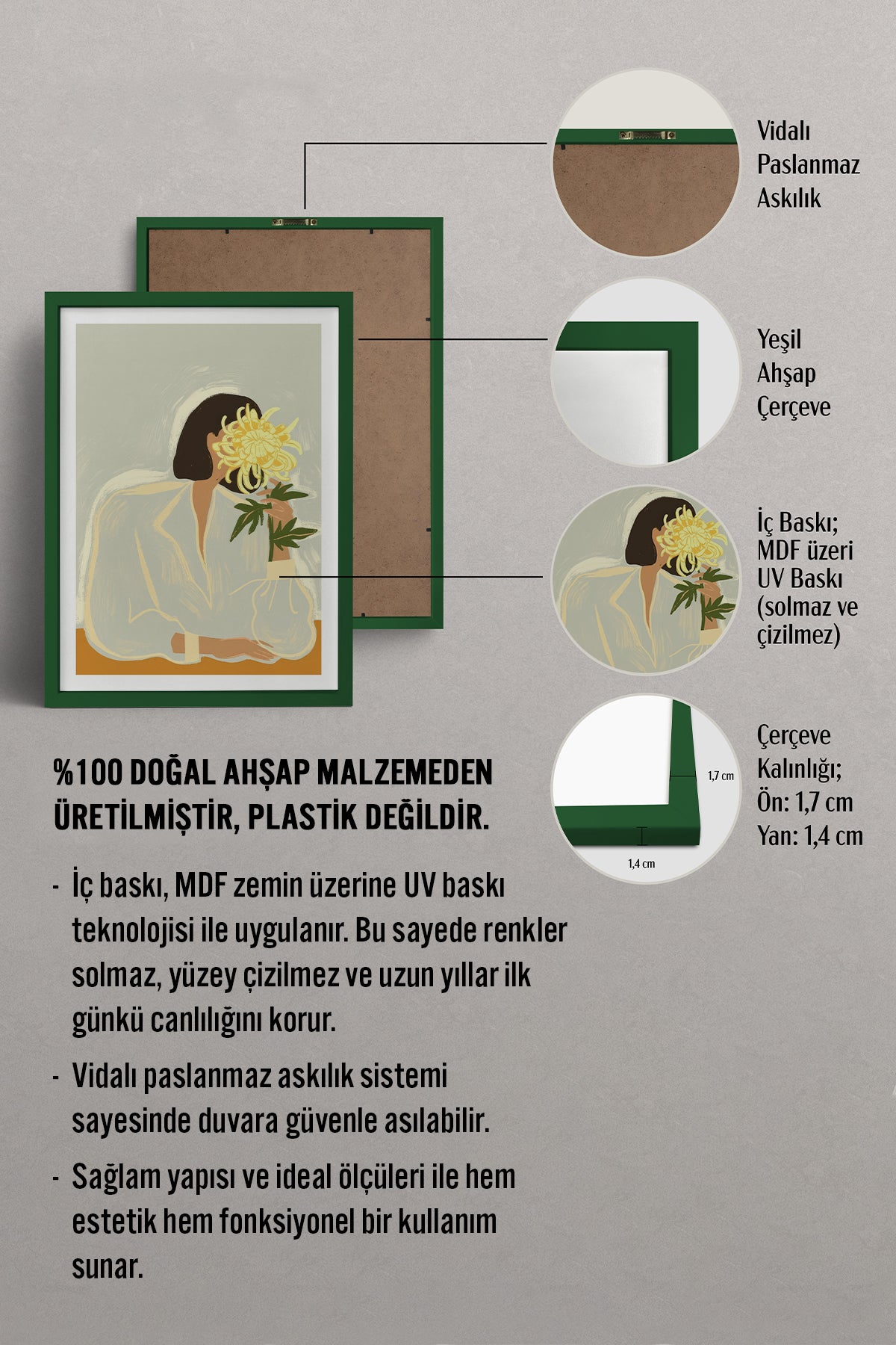 HOMEPACK Ahşap Çerçeveli Tablo Çerçeveli Poster Sanatsal Modern Duvar Dekoru TK-952