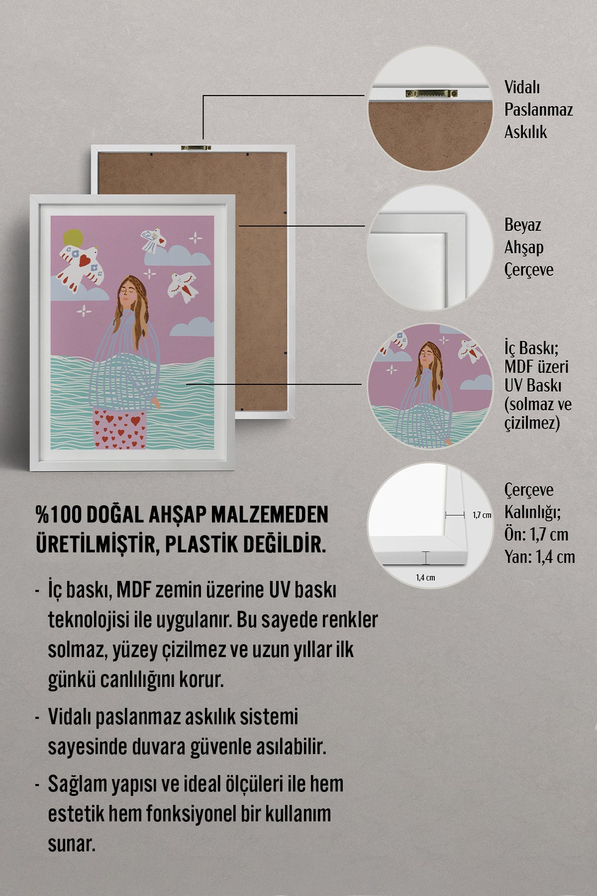 HOMEPACK Ahşap Çerçeveli Tablo Çerçeveli Poster Sanatsal Modern Duvar Dekoru TK-954