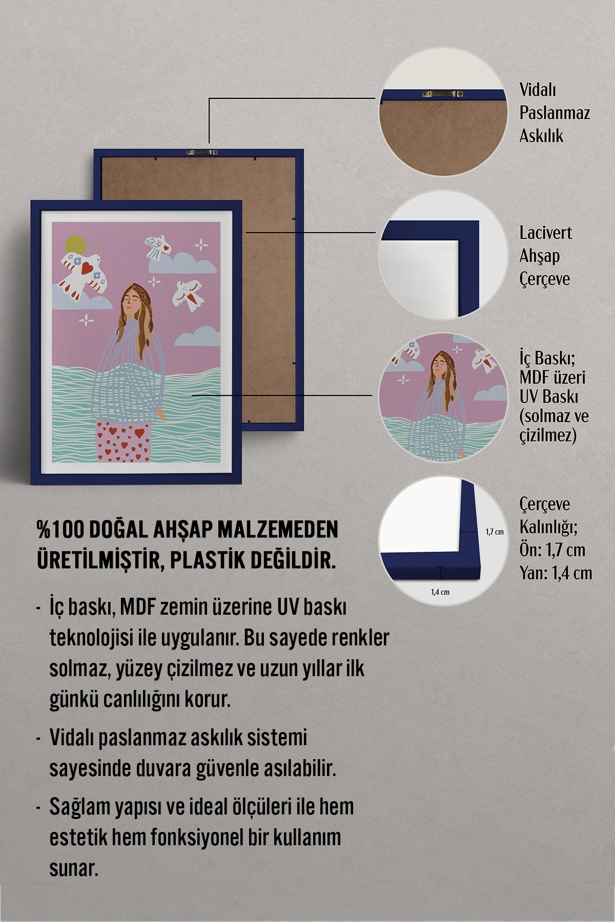 HOMEPACK Ahşap Çerçeveli Tablo Çerçeveli Poster Sanatsal Modern Duvar Dekoru TK-954