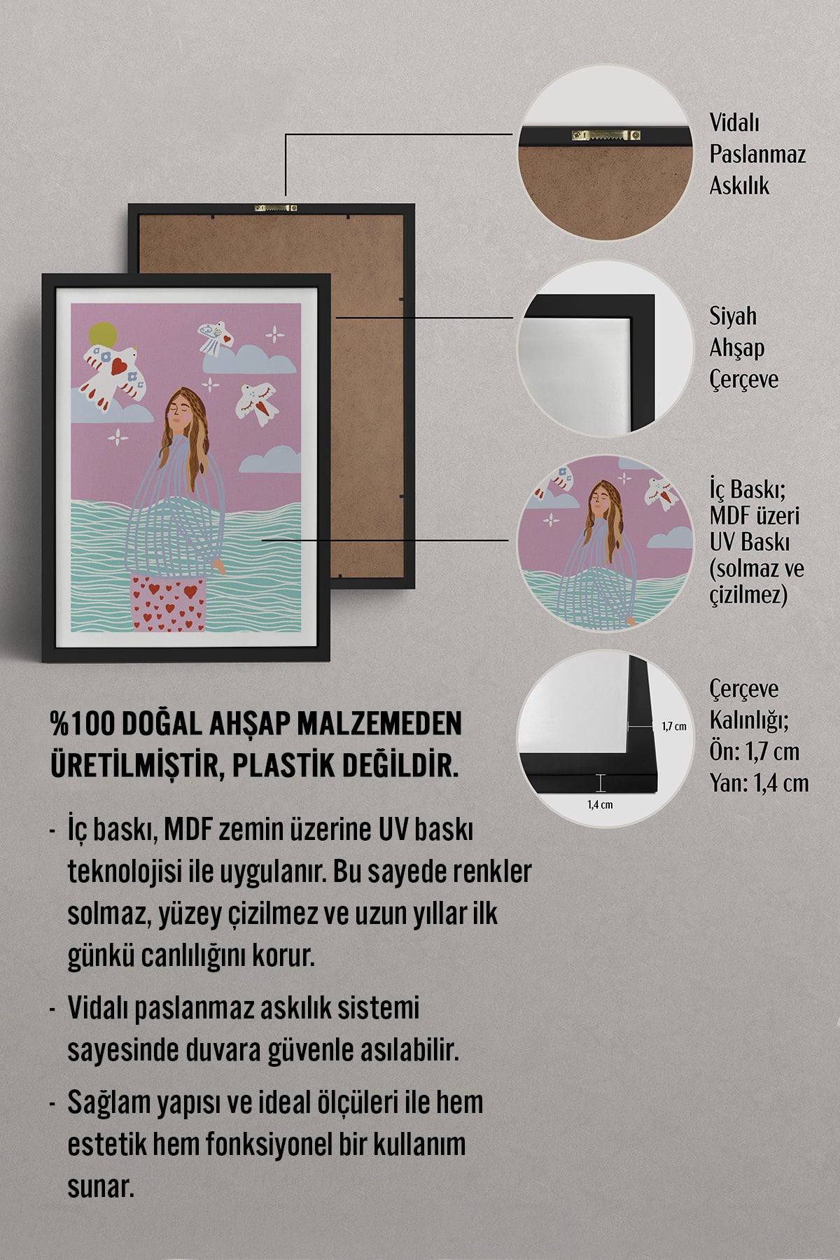 HOMEPACK Ahşap Çerçeveli Tablo Çerçeveli Poster Sanatsal Modern Duvar Dekoru TK-954