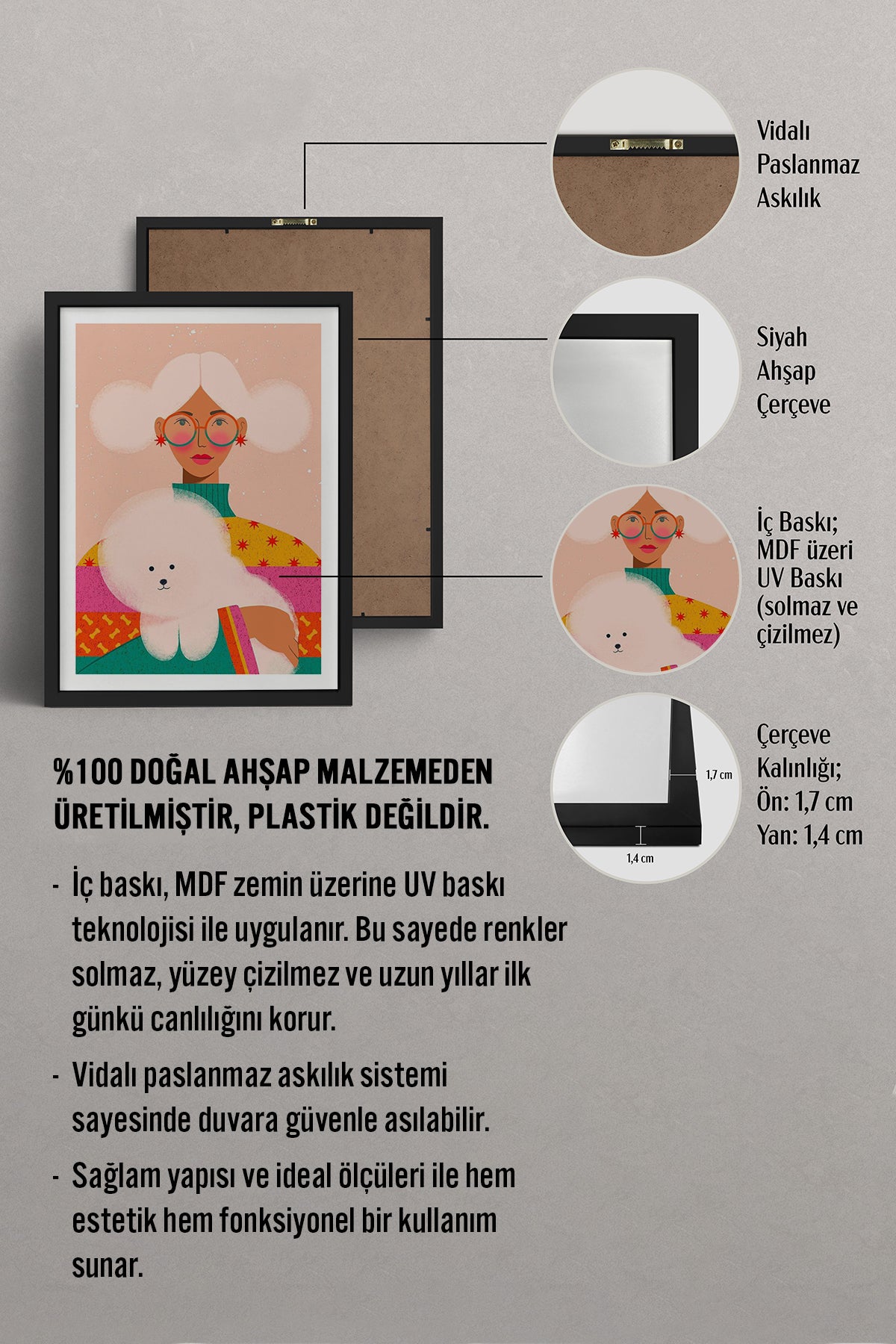 HOMEPACK Ahşap Çerçeveli Tablo Çerçeveli Poster Sanatsal Modern Duvar Dekoru TK-955
