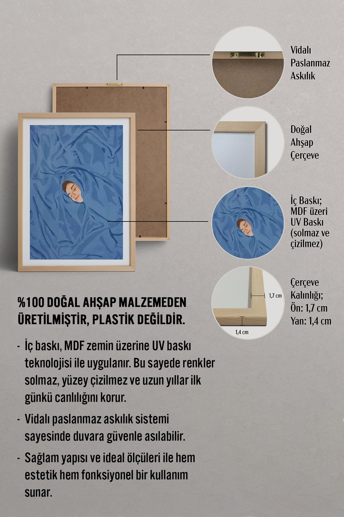 HOMEPACK Ahşap Çerçeveli Tablo Çerçeveli Poster Sanatsal Modern Duvar Dekoru TK-956