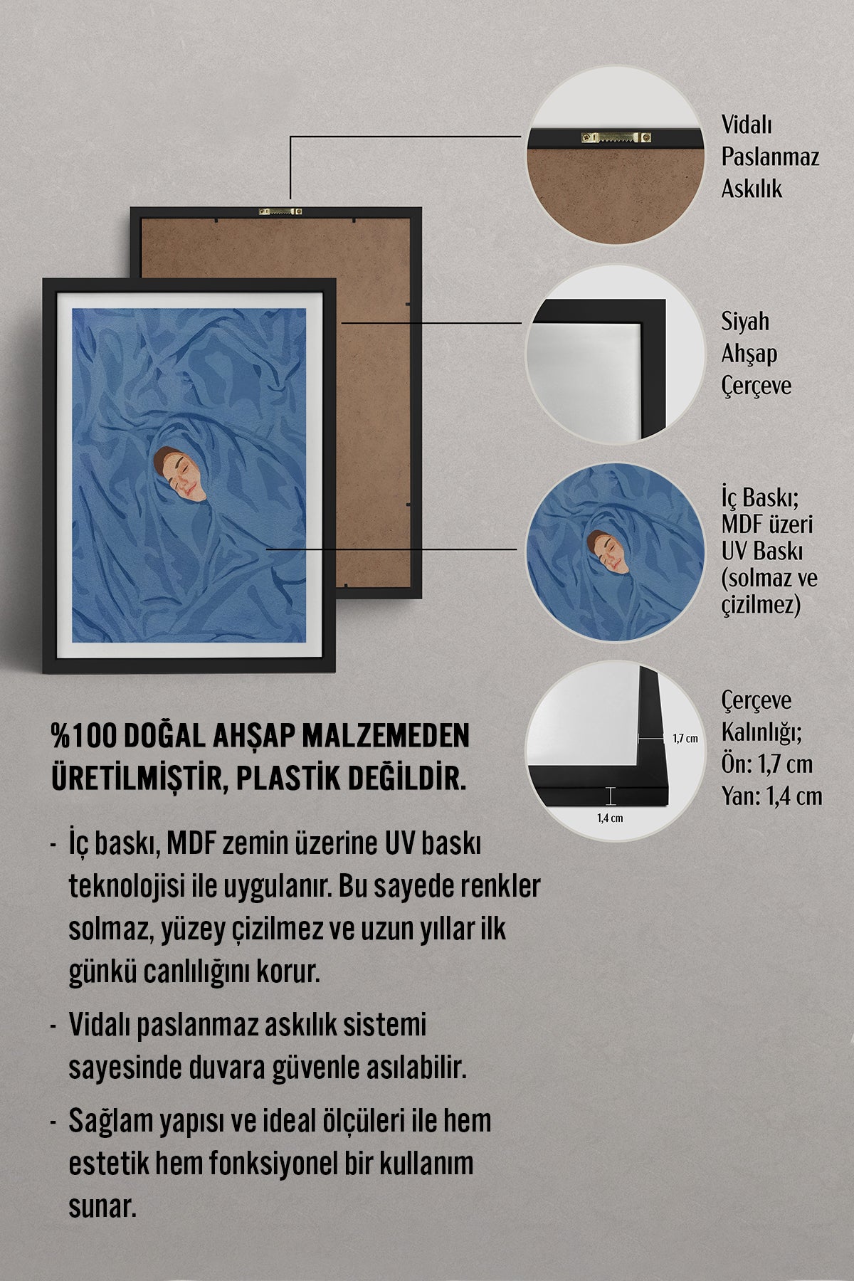 HOMEPACK Ahşap Çerçeveli Tablo Çerçeveli Poster Sanatsal Modern Duvar Dekoru TK-956
