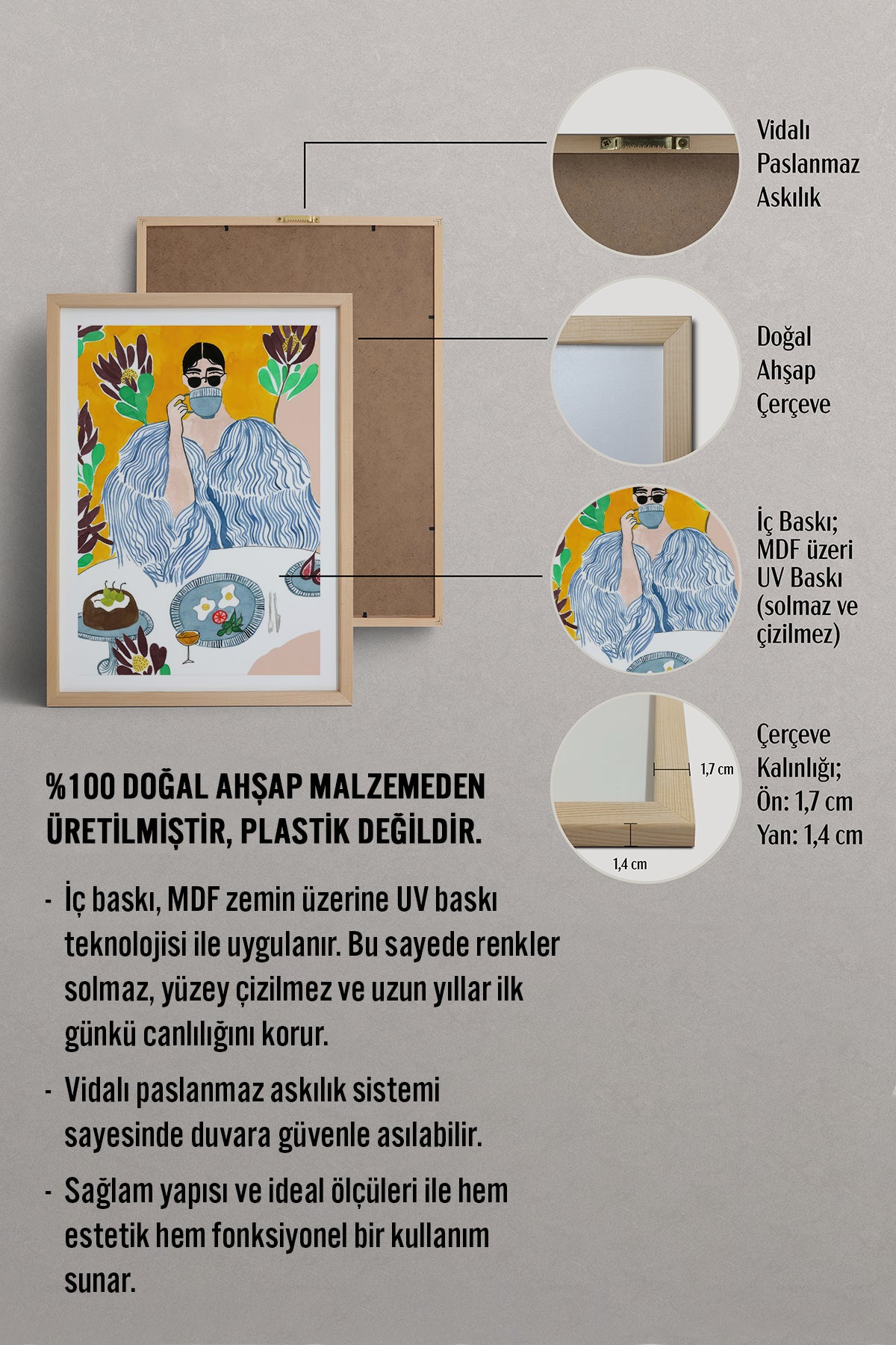 HOMEPACK Ahşap Çerçeveli Tablo Çerçeveli Poster Sanatsal Modern Duvar Dekoru TK-957