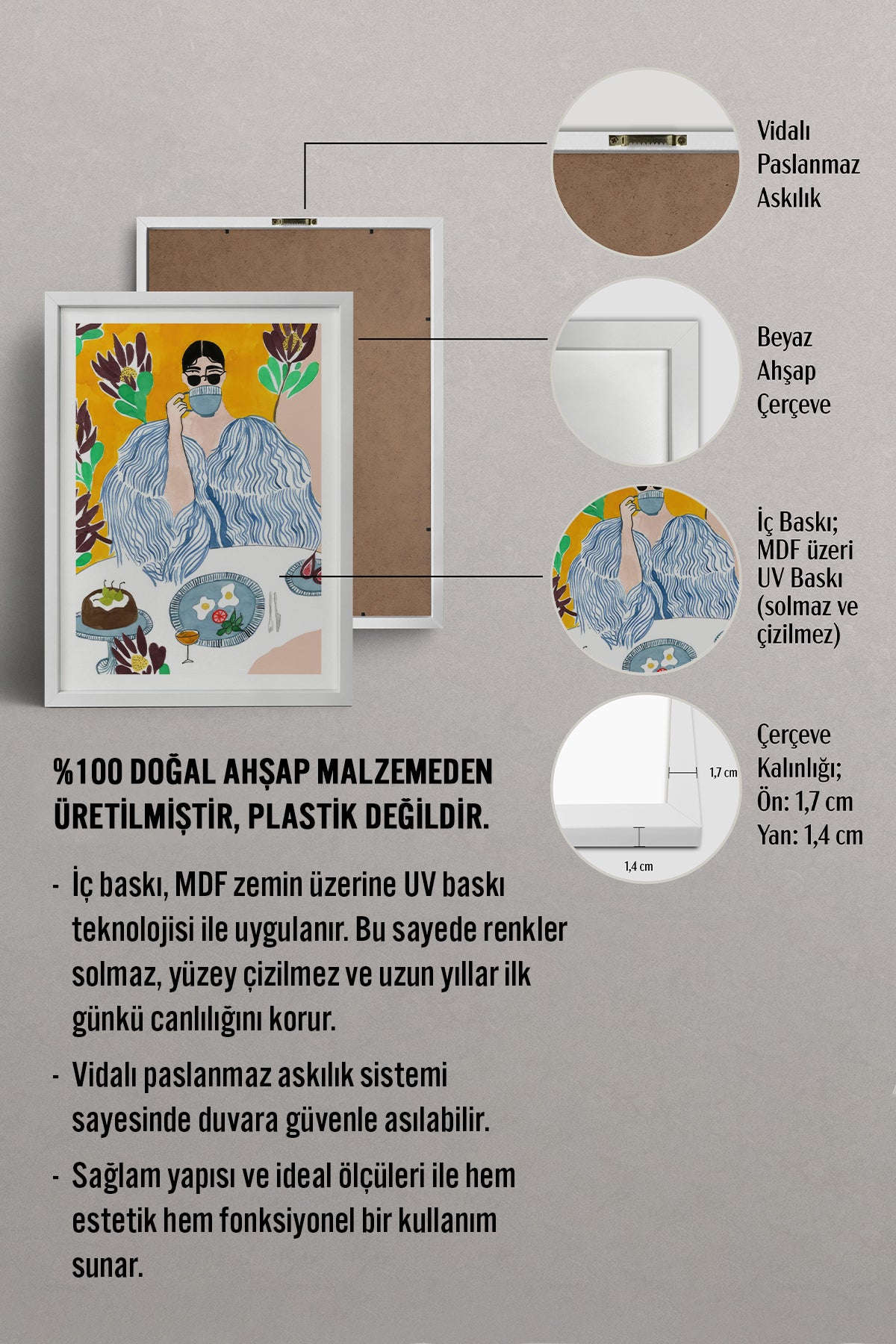 HOMEPACK Ahşap Çerçeveli Tablo Çerçeveli Poster Sanatsal Modern Duvar Dekoru TK-957