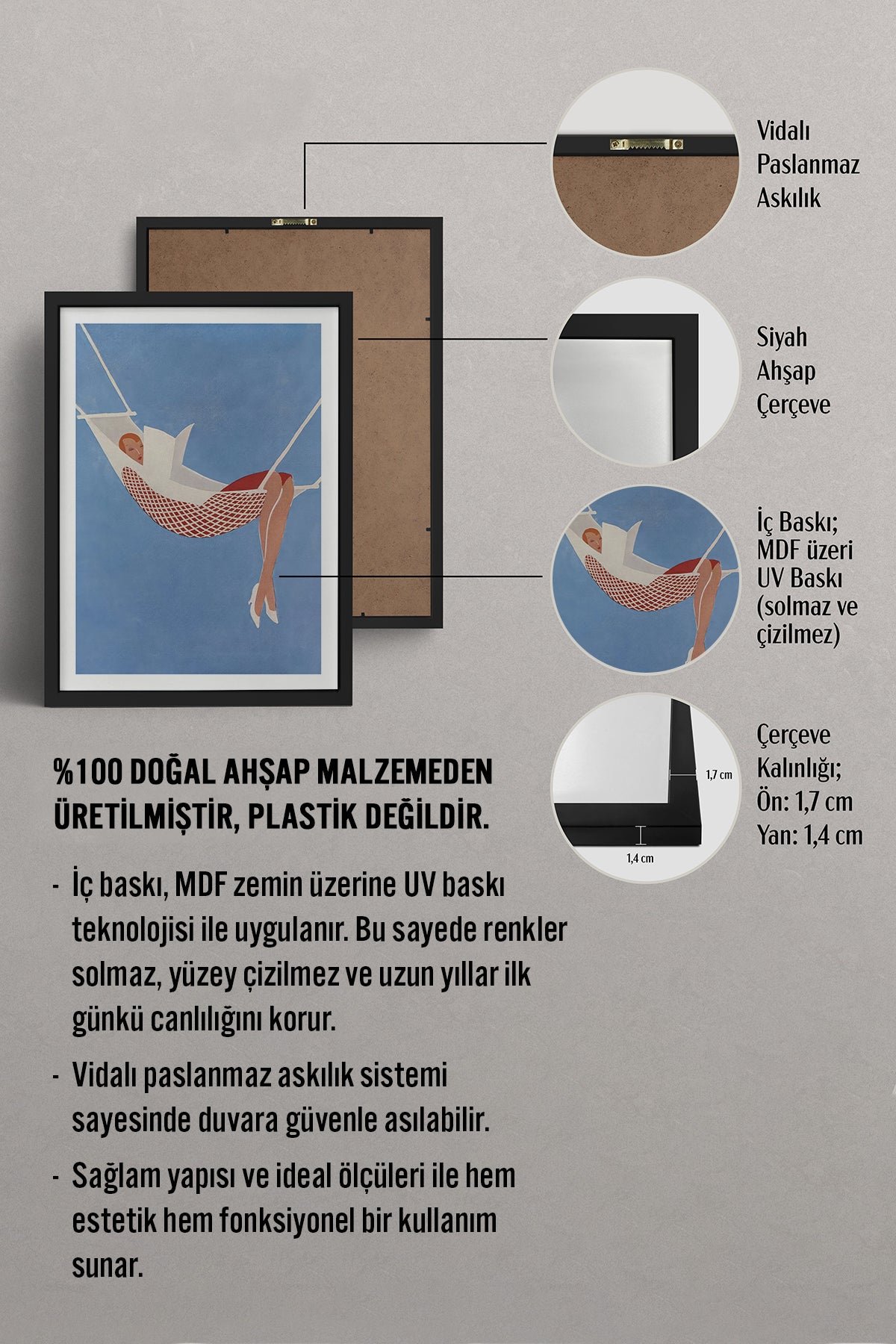 HOMEPACK Ahşap Çerçeveli Tablo Çerçeveli Poster Sanatsal Modern Duvar Dekoru TK-958