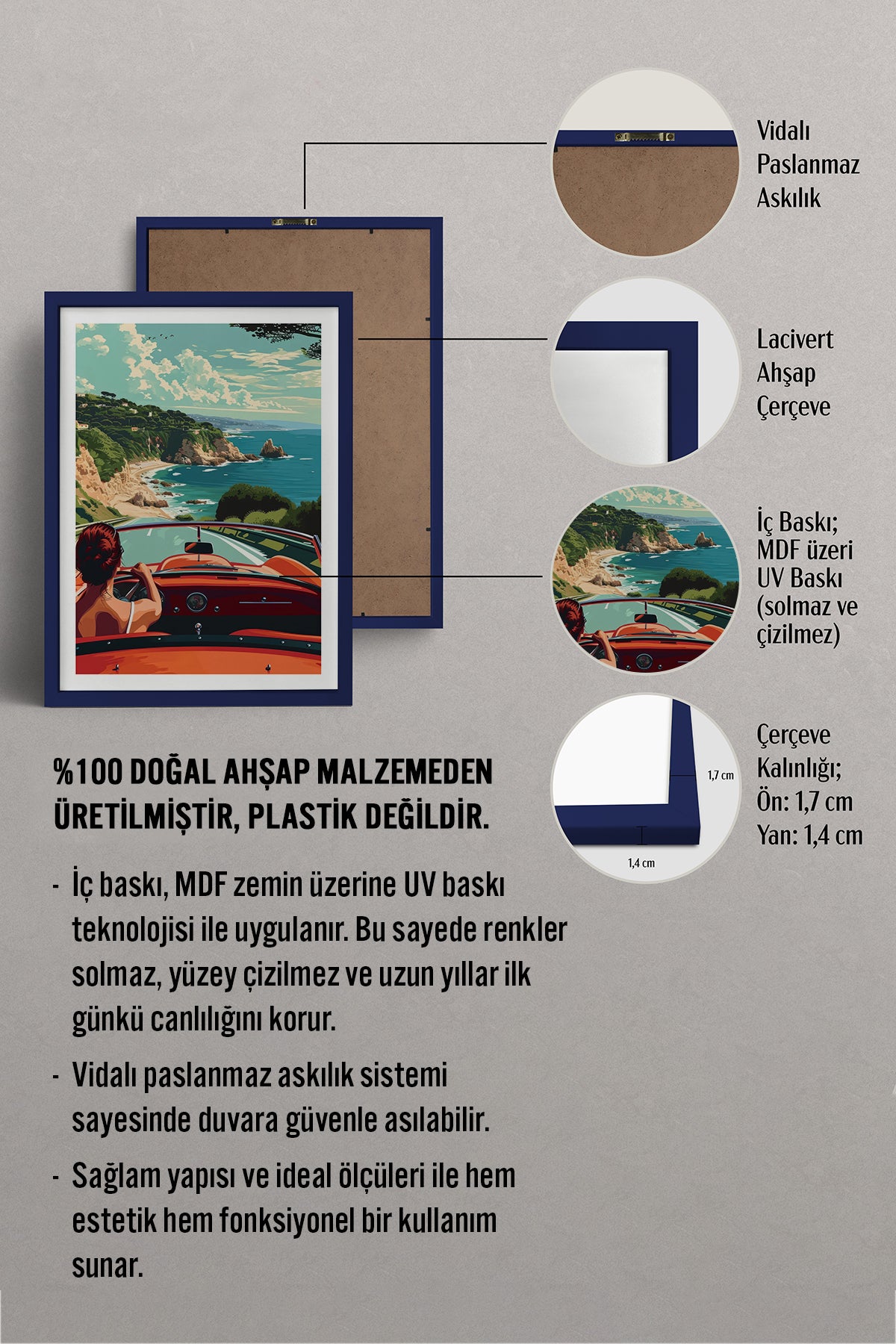 HOMEPACK Ahşap Çerçeveli Tablo Çerçeveli Poster Sanatsal Modern Duvar Dekoru TK-959