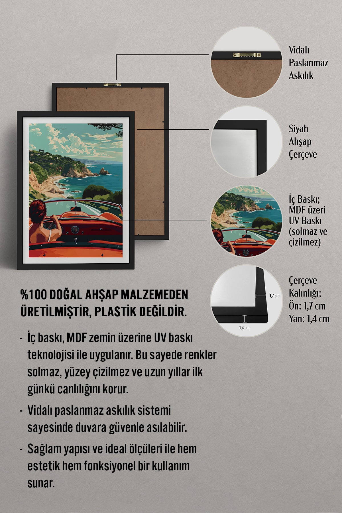 HOMEPACK Ahşap Çerçeveli Tablo Çerçeveli Poster Sanatsal Modern Duvar Dekoru TK-959