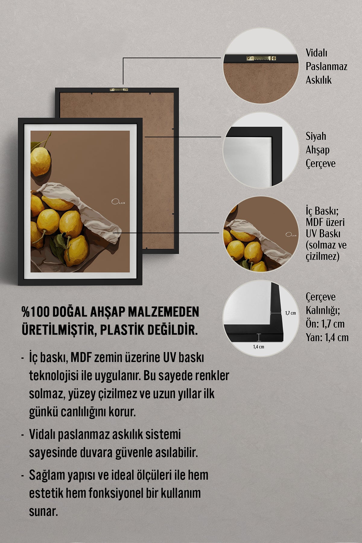 HOMEPACK Ahşap Çerçeveli Tablo Çerçeveli Poster Sanatsal Modern Duvar Dekoru TK-963