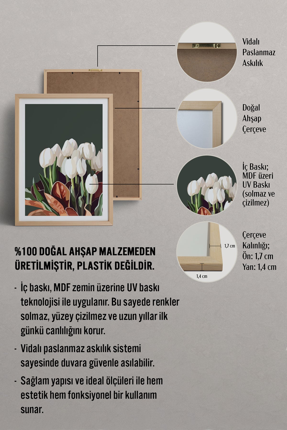 HOMEPACK Ahşap Çerçeveli Tablo Çerçeveli Poster Sanatsal Modern Duvar Dekoru TK-964
