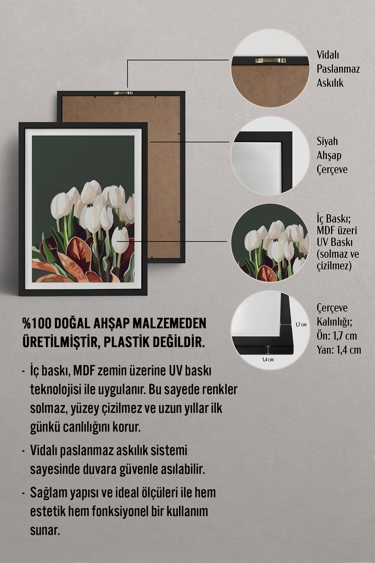 HOMEPACK Ahşap Çerçeveli Tablo Çerçeveli Poster Sanatsal Modern Duvar Dekoru TK-964