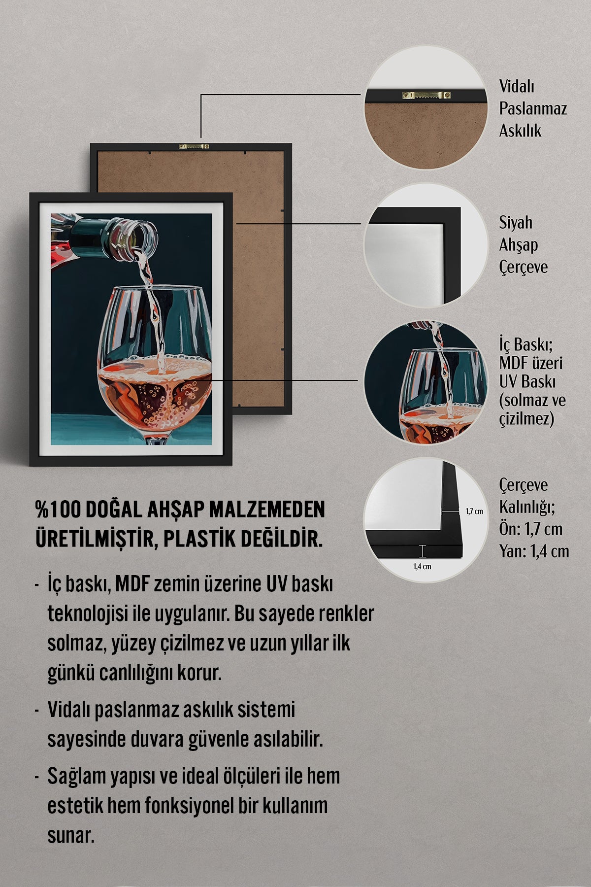 HOMEPACK Ahşap Çerçeveli Tablo Çerçeveli Poster Sanatsal Modern Duvar Dekoru TK-965