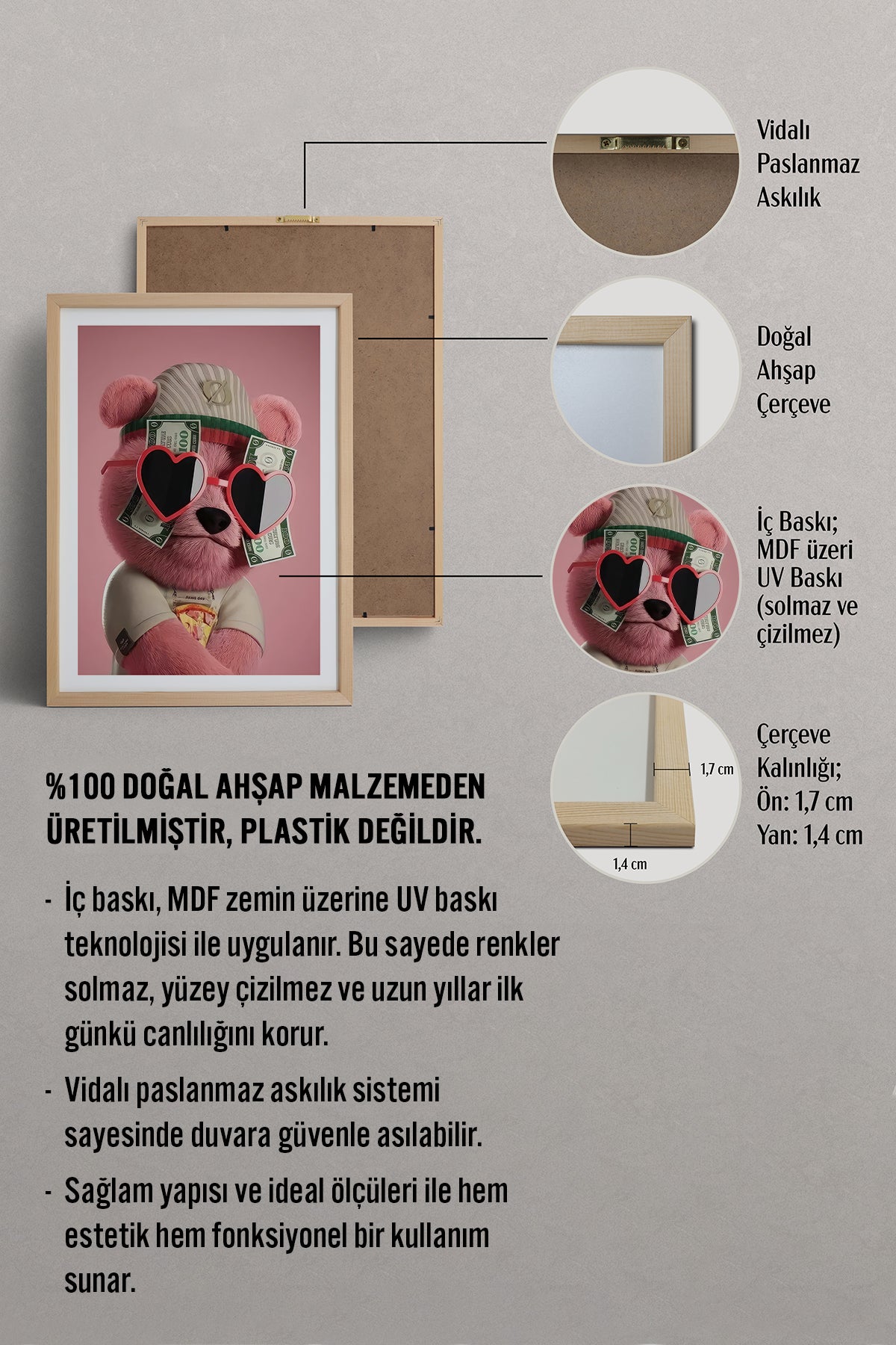 HOMEPACK Ahşap Çerçeveli Tablo Çerçeveli Poster Sanatsal Modern Duvar Dekoru TK-972