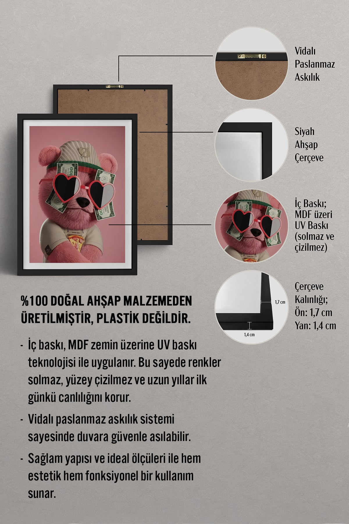 HOMEPACK Ahşap Çerçeveli Tablo Çerçeveli Poster Sanatsal Modern Duvar Dekoru TK-972