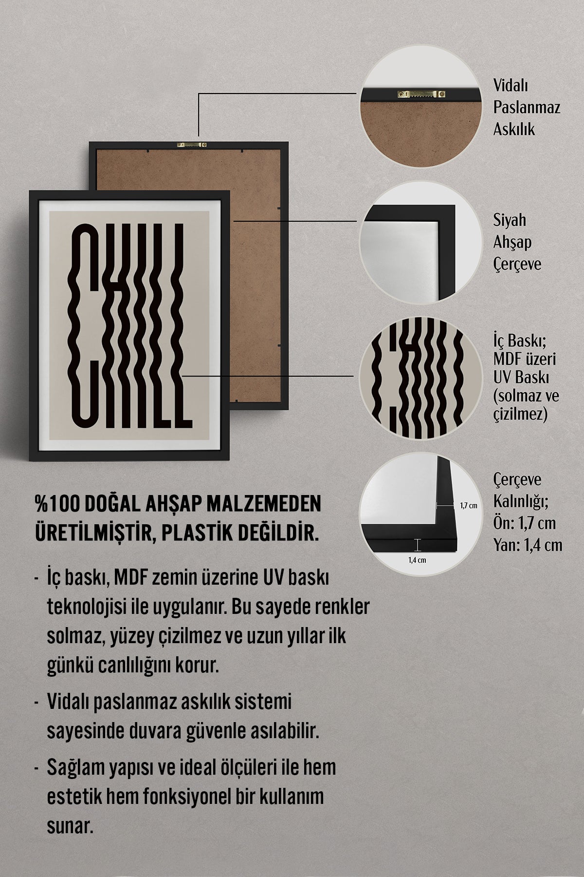 HOMEPACK Ahşap Çerçeveli Tablo Çerçeveli Poster Sanatsal Modern Duvar Dekoru TK-988