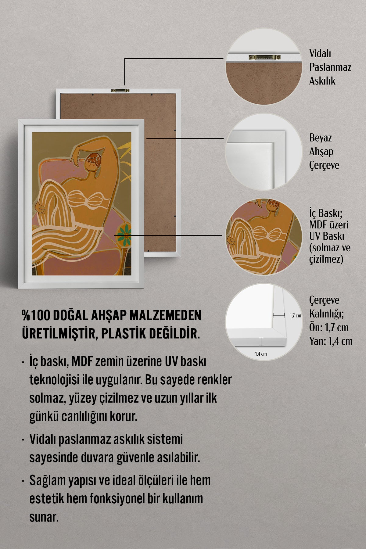 HOMEPACK Ahşap Çerçeveli Tablo Çerçeveli Poster Sanatsal Modern Duvar Dekoru TK-993